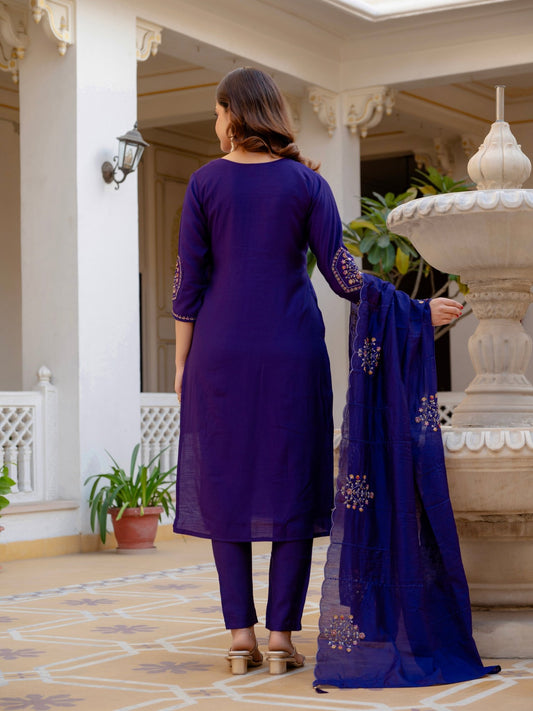 Designer Mango Silk Kurti Set with Heavy Embroidery & Maslin Dupatta - Kalanandi the art of timeless fashion - Straight Kurti Pant Dupatta Set