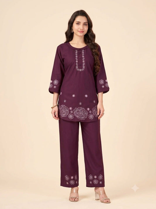 Floral Threadwork Embroidered Co-Ord Sets for Women - Kalanandi the art of timeless fashion - Co-Ord Set