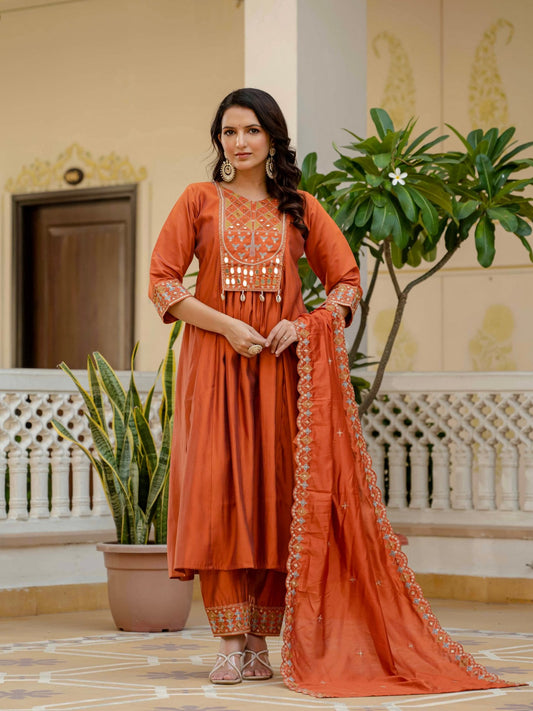 Premium Viscose Roman Silk Anarkali Suit Set for Women - Kalanandi the art of timeless fashion - Anarkali Kurti Set