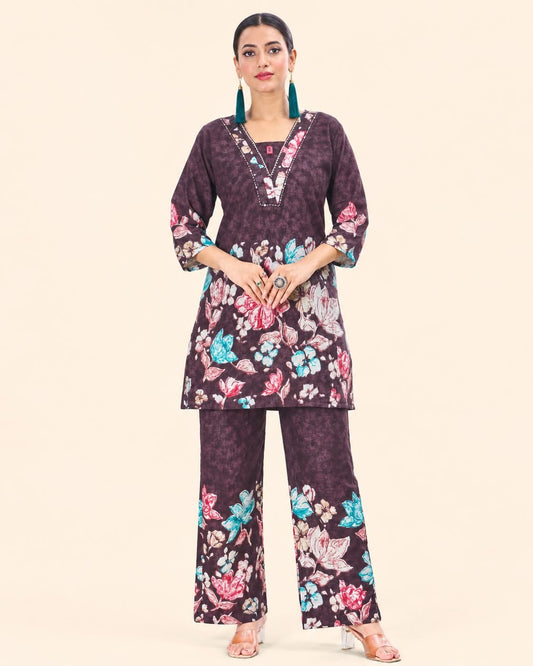 Women's Floral Printed Co-Ord Set for Casual & Festive Wear - Kalanandi the art of timeless fashion - Co-Ord Set