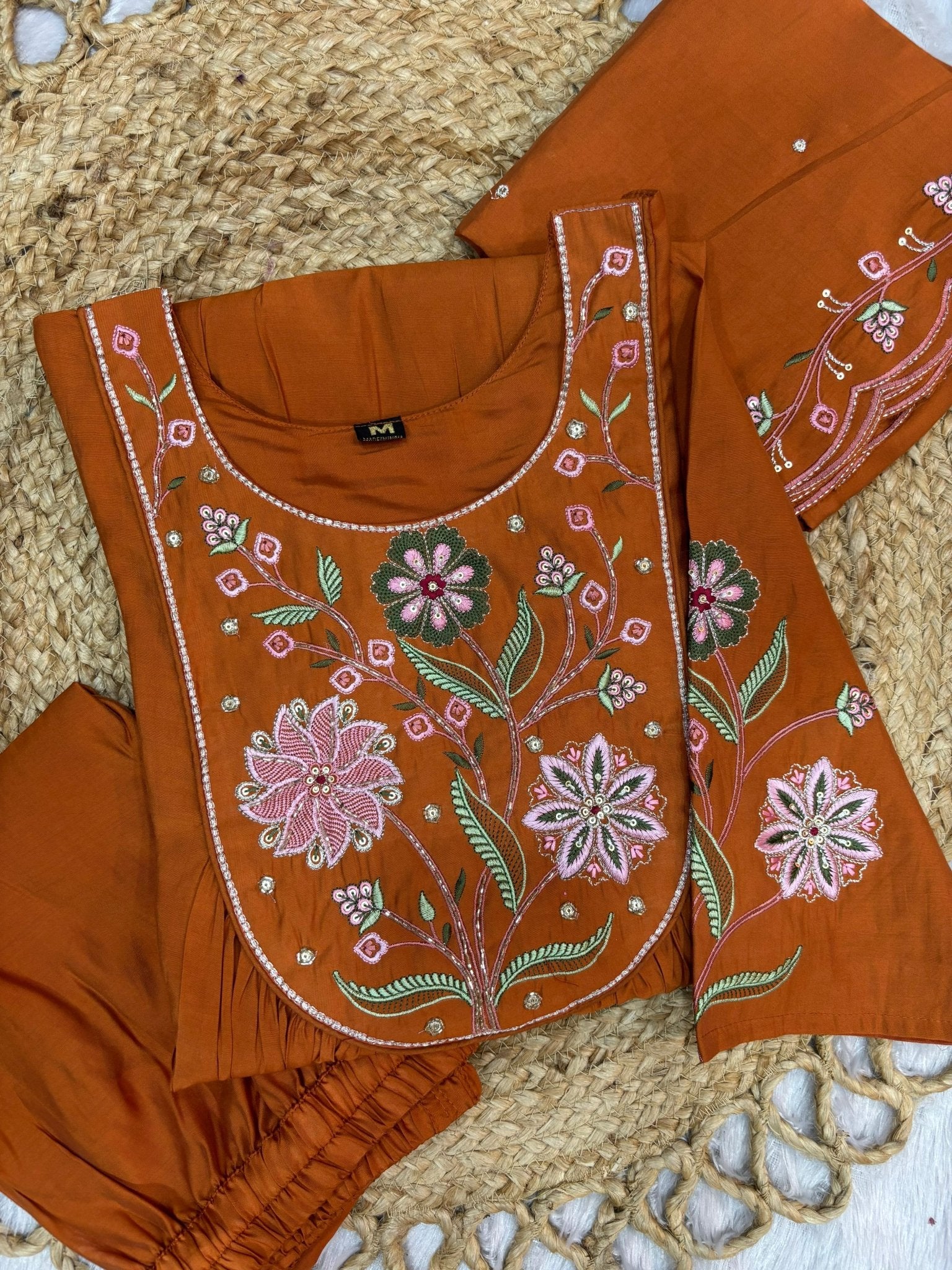 Designer Anarkali Kurti Dupatta Set with Floral Embroidery - Kalanandi the art of timeless fashion - Anarkali Kurti Set