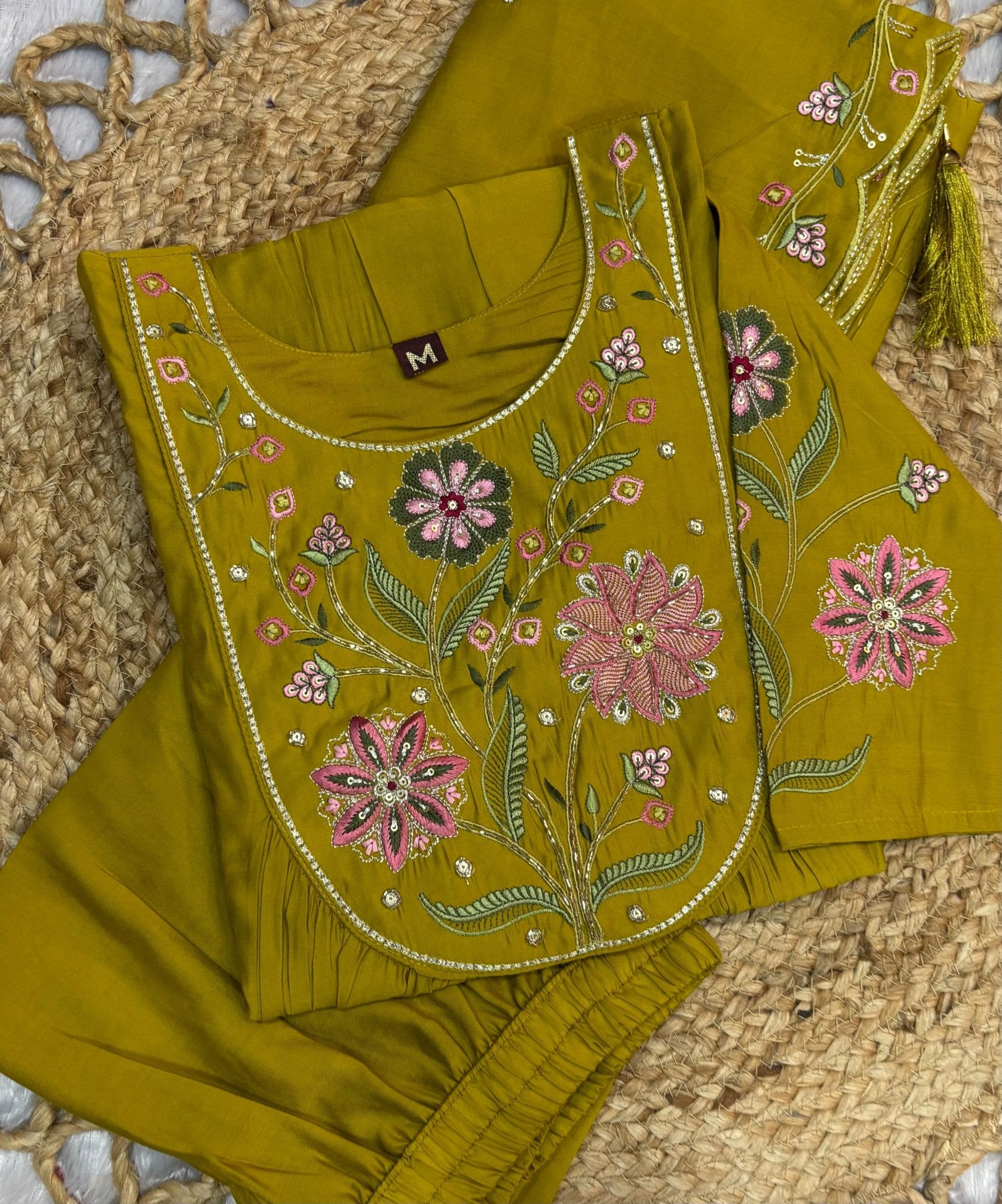 Designer Anarkali Kurti Dupatta Set with Floral Embroidery - Kalanandi the art of timeless fashion - Anarkali Kurti Set