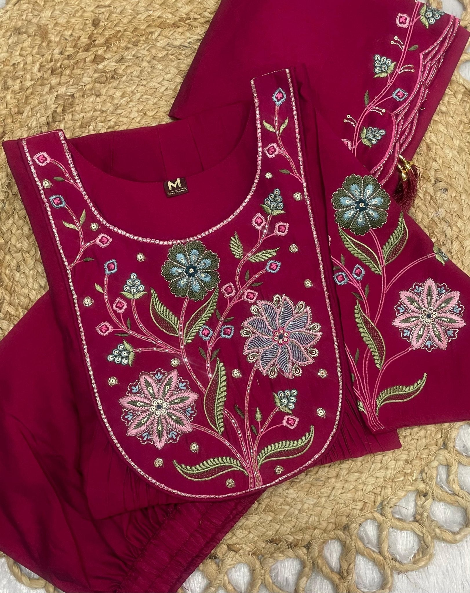 Designer Anarkali Kurti Dupatta Set with Floral Embroidery - Kalanandi the art of timeless fashion - Anarkali Kurti Set