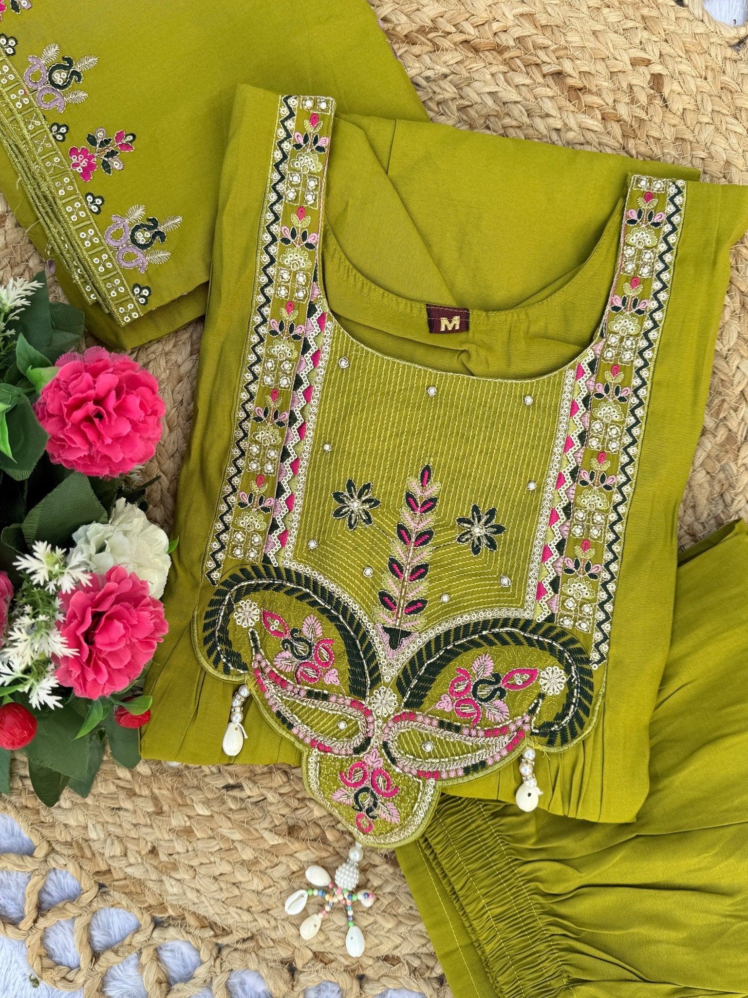Designer Embroidered Roman Silk Anarkali Suit – Perfect for Weddings & Celebrations - Kalanandi the art of timeless fashion - Anarkali Kurti Set
