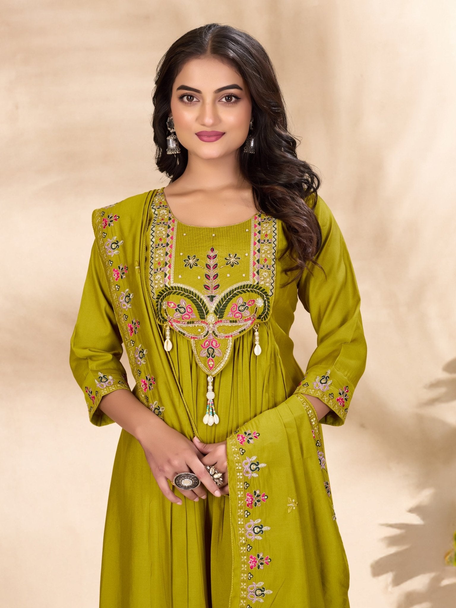 Designer Embroidered Roman Silk Anarkali Suit – Perfect for Weddings & Celebrations - Kalanandi the art of timeless fashion - Anarkali Kurti Set