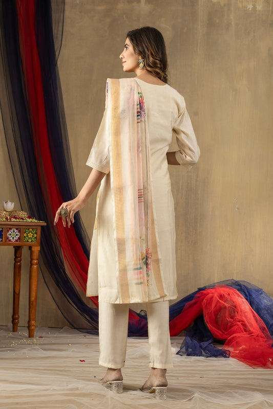 Embroidered Shimmer Silk Straight Kurti Pant Dupatta Set | Premium Festive Wear for Women - Kalanandi the art of timeless fashion - Straight Kurti Pant Dupatta Set