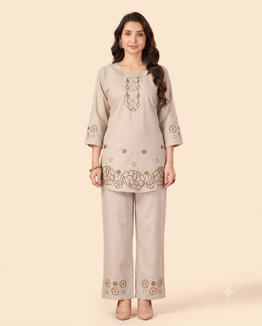 Floral Threadwork Embroidered Co-Ord Sets for Women - Kalanandi the art of timeless fashion - Co-Ord Set