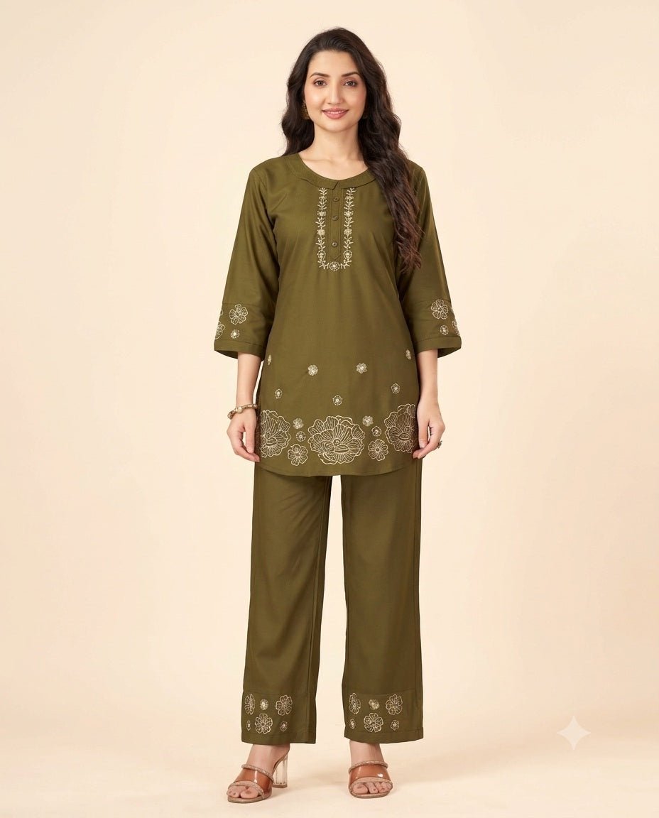 Floral Threadwork Embroidered Co-Ord Sets for Women - Kalanandi the art of timeless fashion - Co-Ord Set