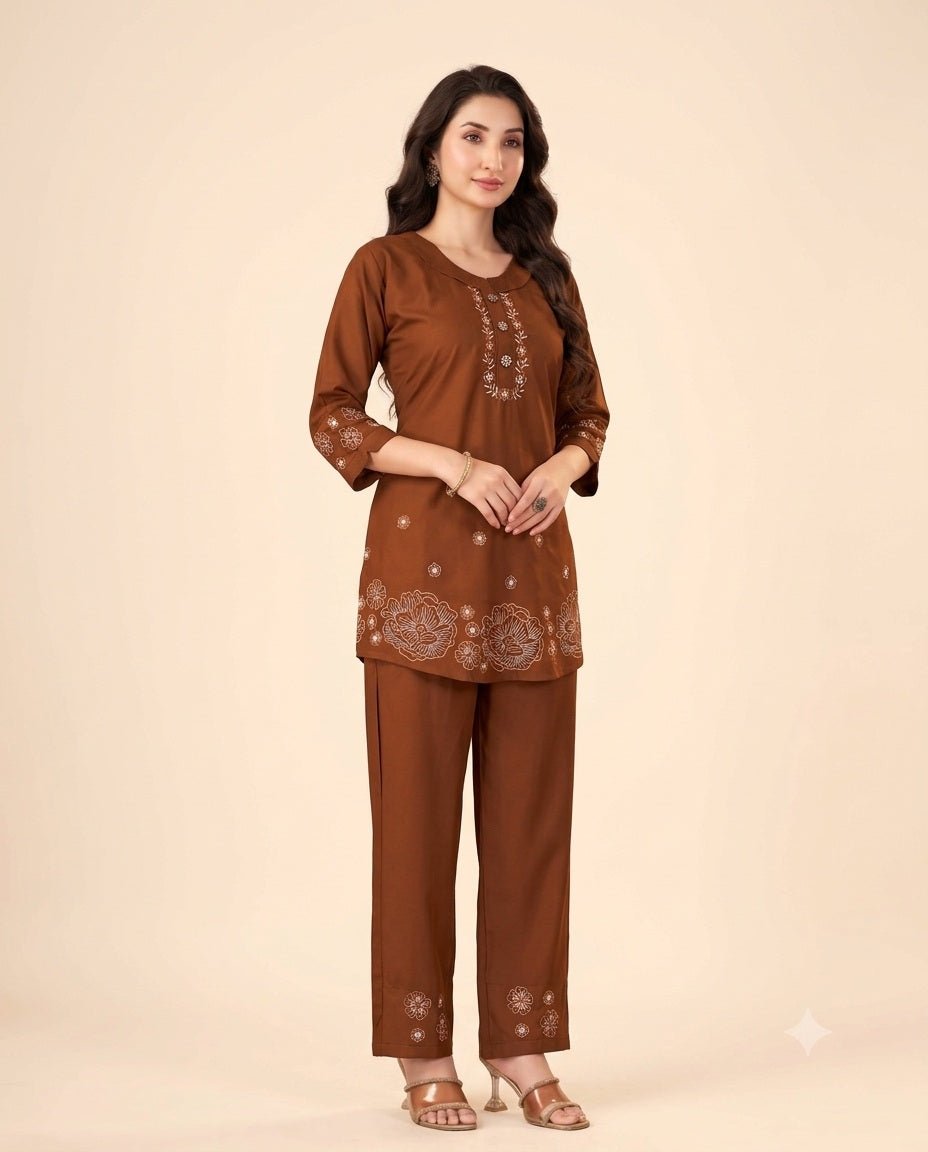 Floral Threadwork Embroidered Co-Ord Sets for Women - Kalanandi the art of timeless fashion - Co-Ord Set