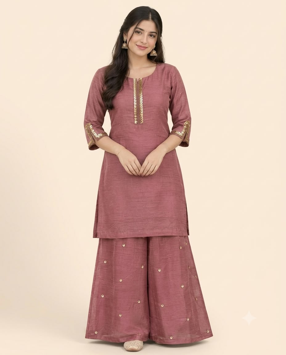 Hand Embroidered Rich Salsa Co-Ord Set with Plazzos - Festive & Party Wear - Kalanandi the art of timeless fashion - Co-Ord Set