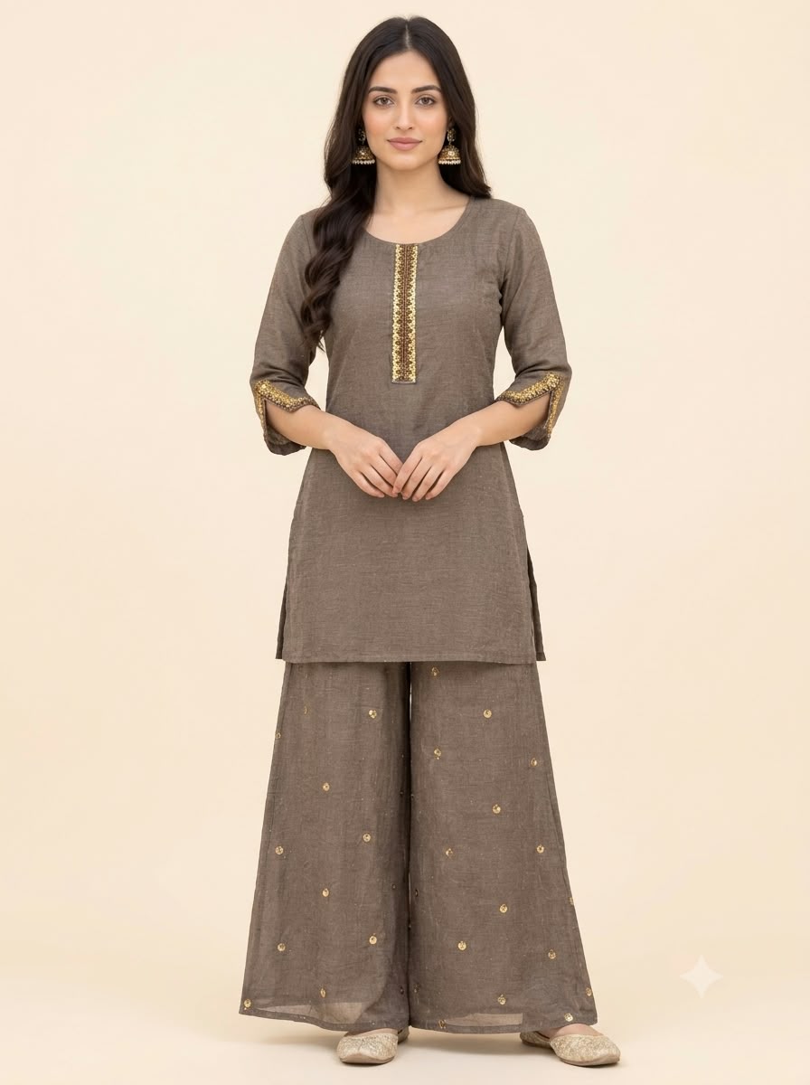 Hand Embroidered Rich Salsa Co-Ord Set with Plazzos - Festive & Party Wear - Kalanandi the art of timeless fashion - Co-Ord Set