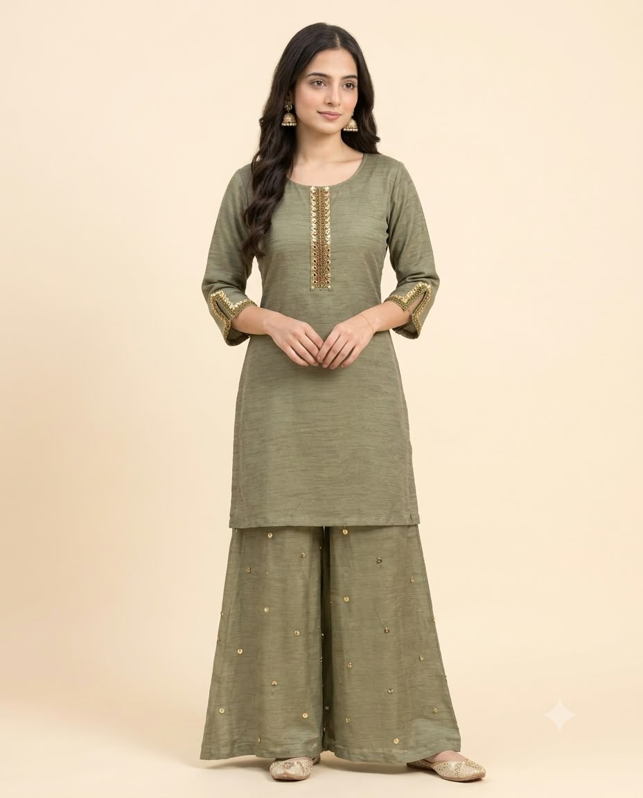 Hand Embroidered Rich Salsa Co-Ord Set with Plazzos - Festive & Party Wear - Kalanandi the art of timeless fashion - Co-Ord Set