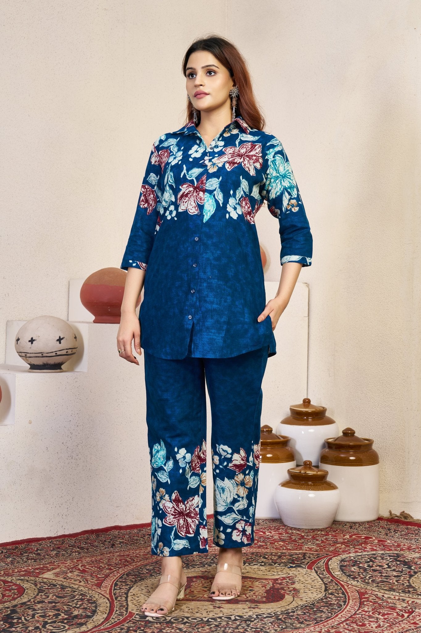 Premium Cotton Printed Co - ord Set for Women | Stylish A - Line Top & Matching Pants - Kalanandi the art of timeless fashion - Co - Ord Set