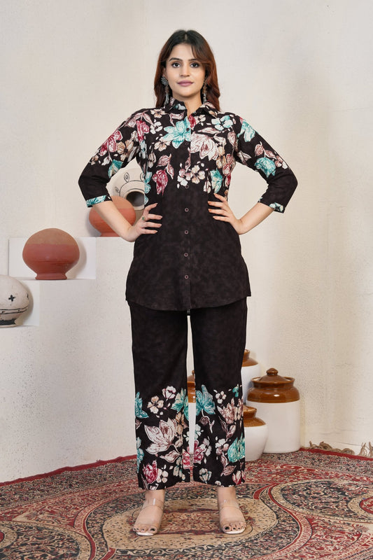 Premium Cotton Printed Co - ord Set for Women | Stylish A - Line Top & Matching Pants - Kalanandi the art of timeless fashion - Co - Ord Set