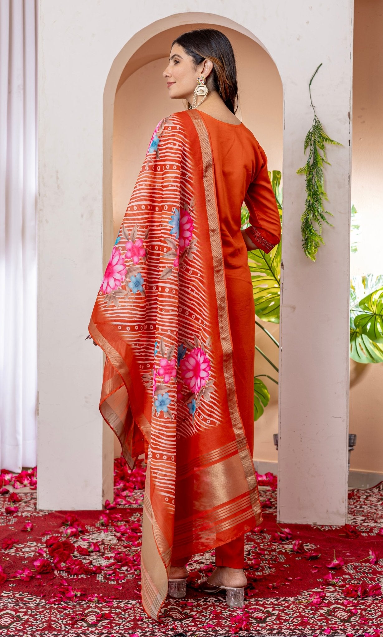 Premium Embroidered Straight Kurti Pant Dupatta Set in Marina Viscose Silk - Kalanandi the art of timeless fashion - Straight Kurti Pant Dupatta Set