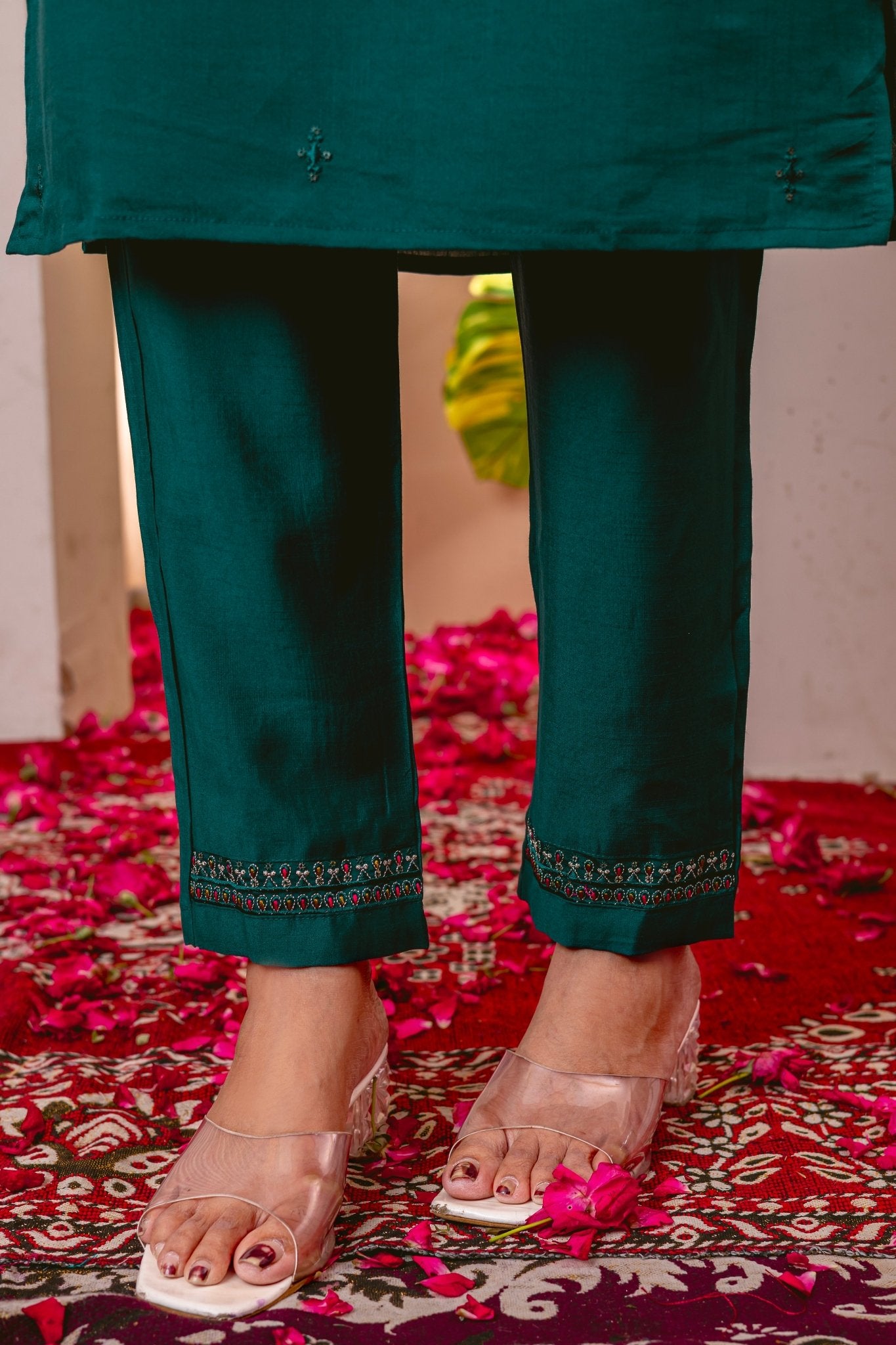 Premium Embroidered Straight Kurti Pant Dupatta Set in Marina Viscose Silk - Kalanandi the art of timeless fashion - Straight Kurti Pant Dupatta Set