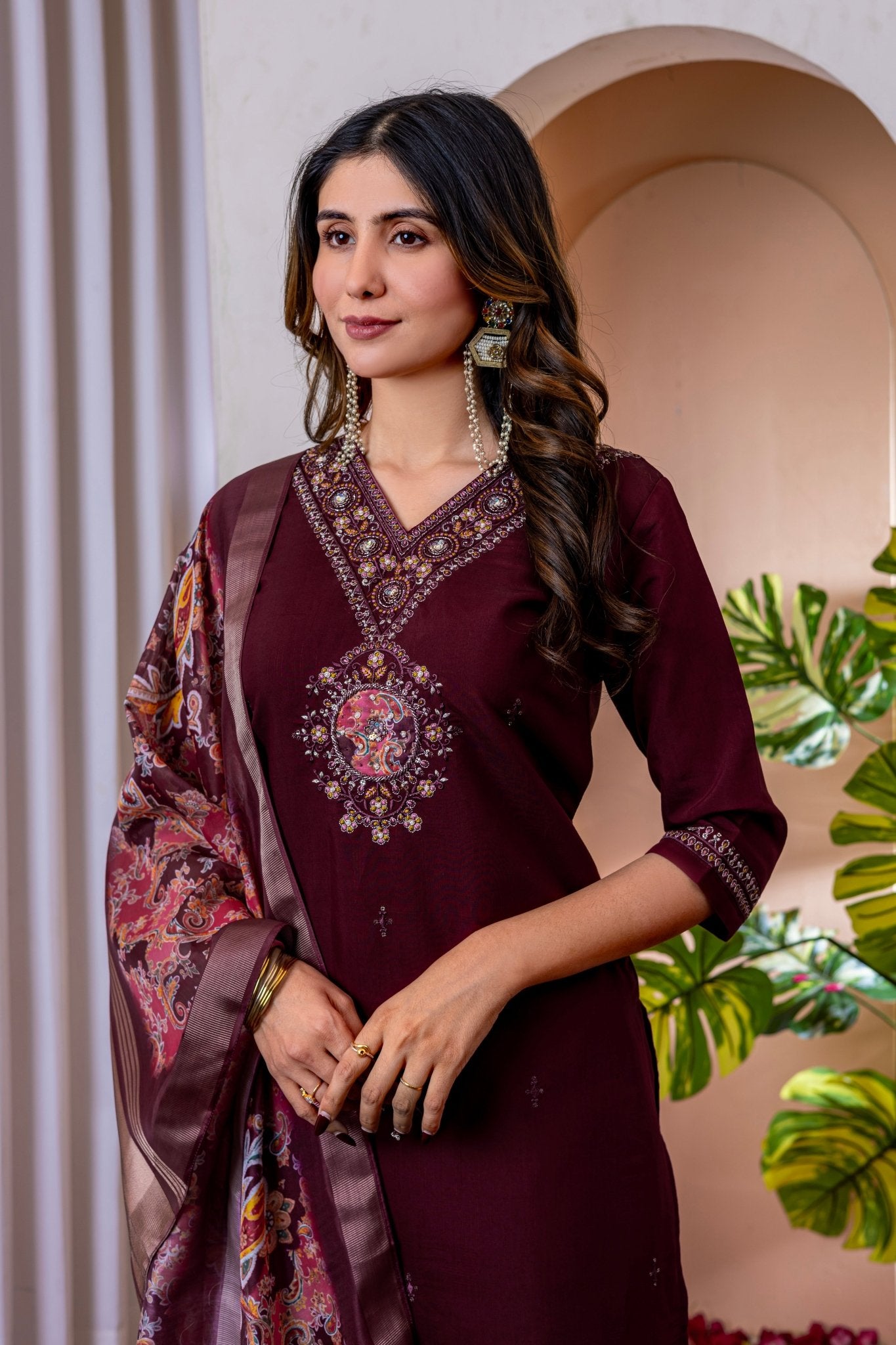 Premium Embroidered Straight Kurti Pant Dupatta Set in Marina Viscose Silk - Kalanandi the art of timeless fashion - Straight Kurti Pant Dupatta Set