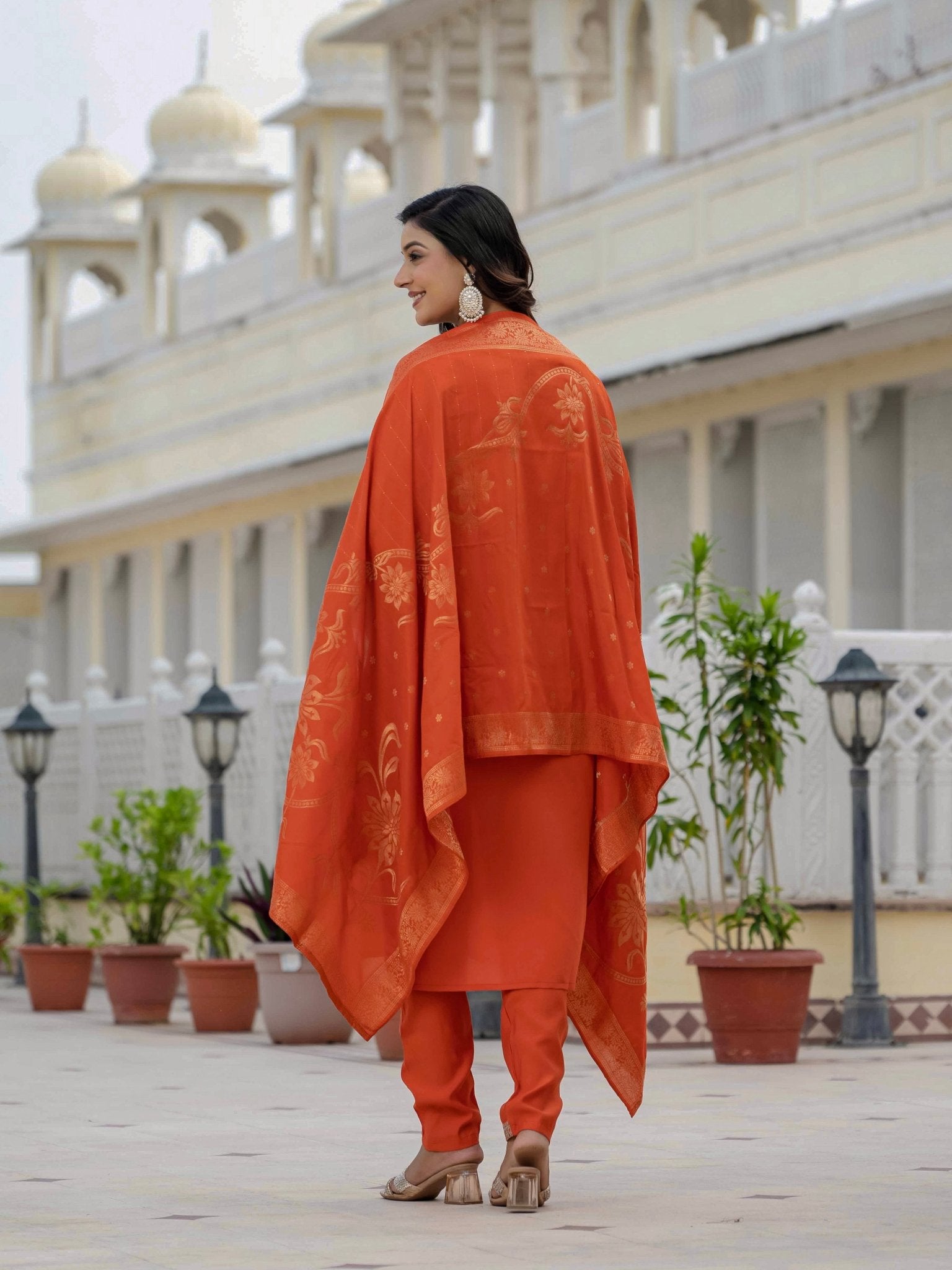 Premium Roman Silk Embroidered Kurti Pant Dupatta Set for Women - Kalanandi the art of timeless fashion - Straight Kurti Pant Dupatta Set