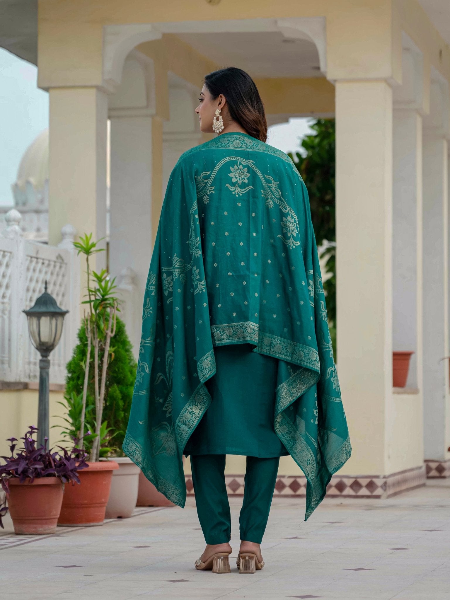 Premium Roman Silk Embroidered Kurti Pant Dupatta Set for Women - Kalanandi the art of timeless fashion - Straight Kurti Pant Dupatta Set