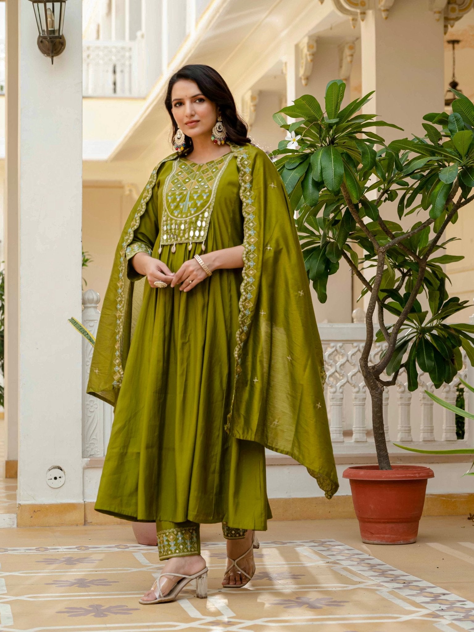 Premium Viscose Roman Silk Anarkali Suit Set for Women - Kalanandi the art of timeless fashion - Anarkali Kurti Set