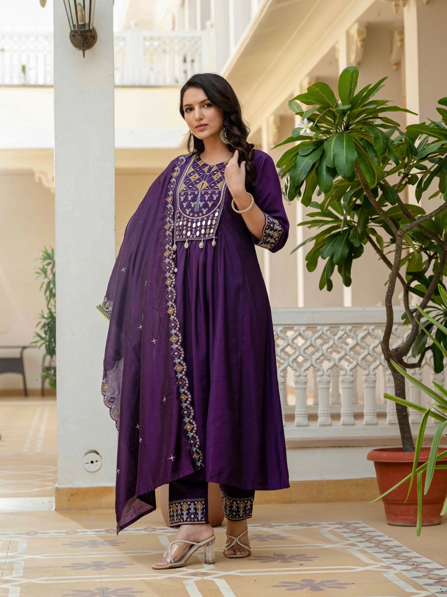 Premium Viscose Roman Silk Anarkali Suit Set for Women - Kalanandi the art of timeless fashion - Anarkali Kurti Set