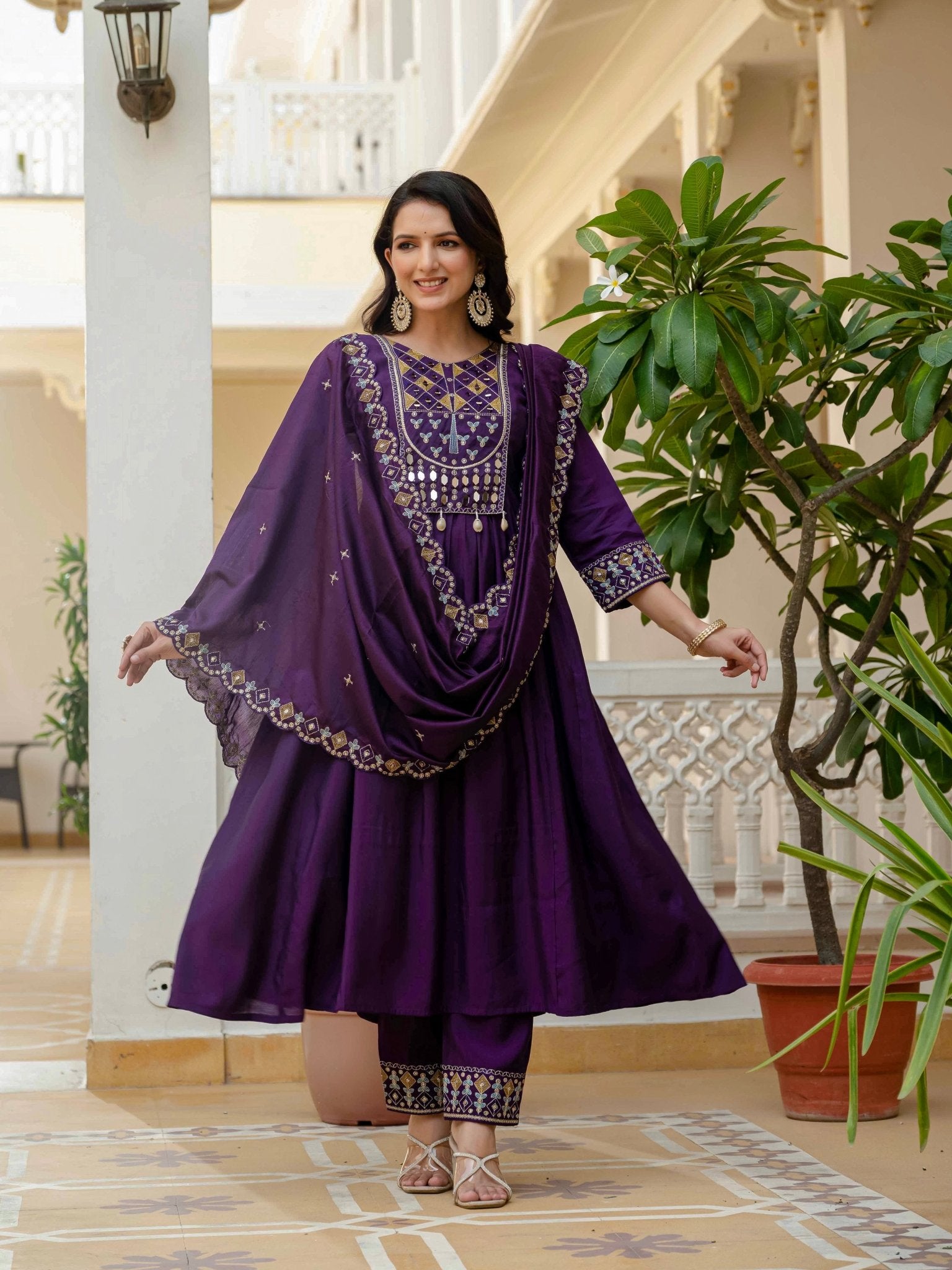 Premium Viscose Roman Silk Anarkali Suit Set for Women - Kalanandi the art of timeless fashion - Anarkali Kurti Set