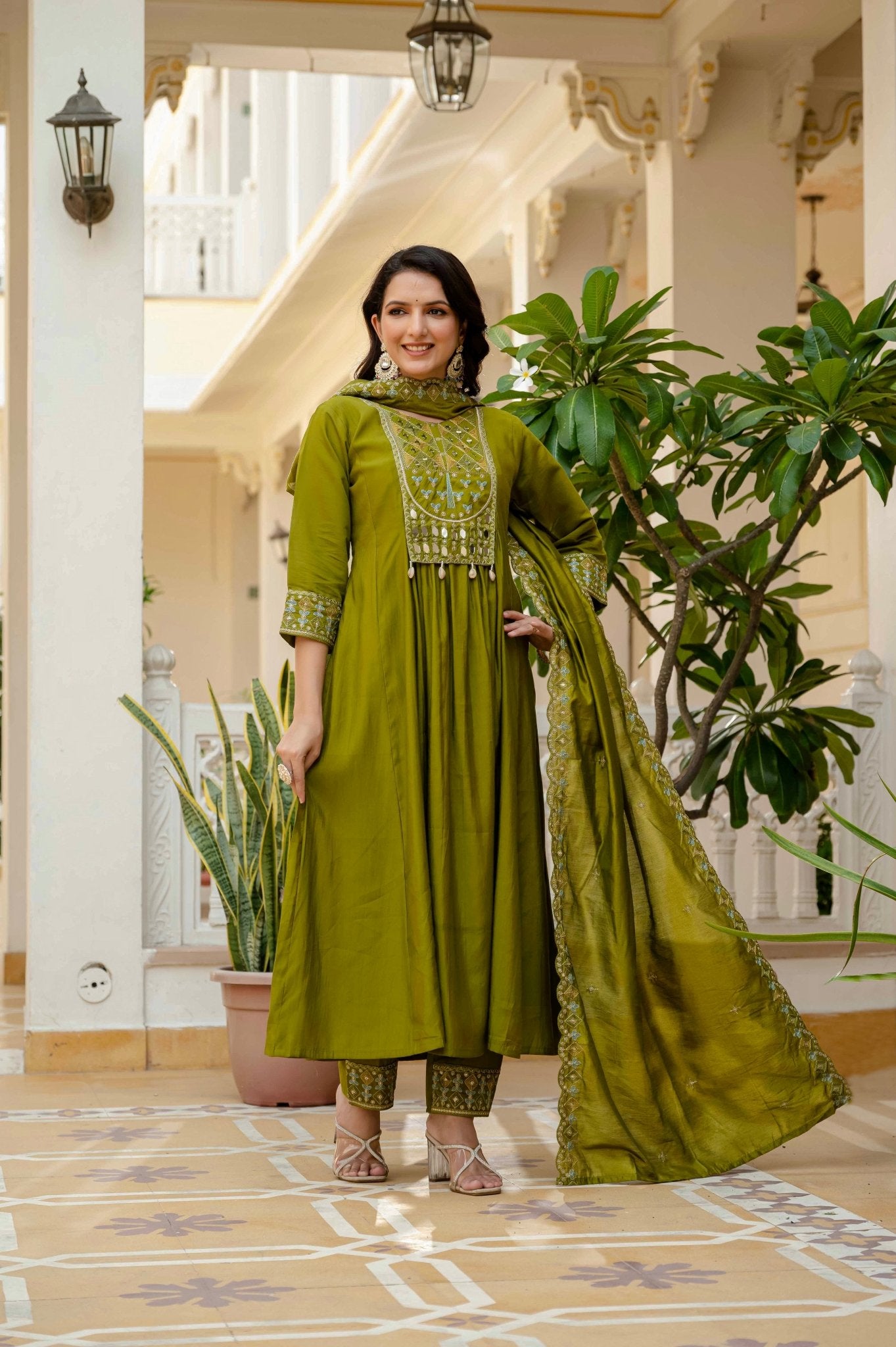 Premium Viscose Roman Silk Anarkali Suit Set for Women - Kalanandi the art of timeless fashion - Anarkali Kurti Set