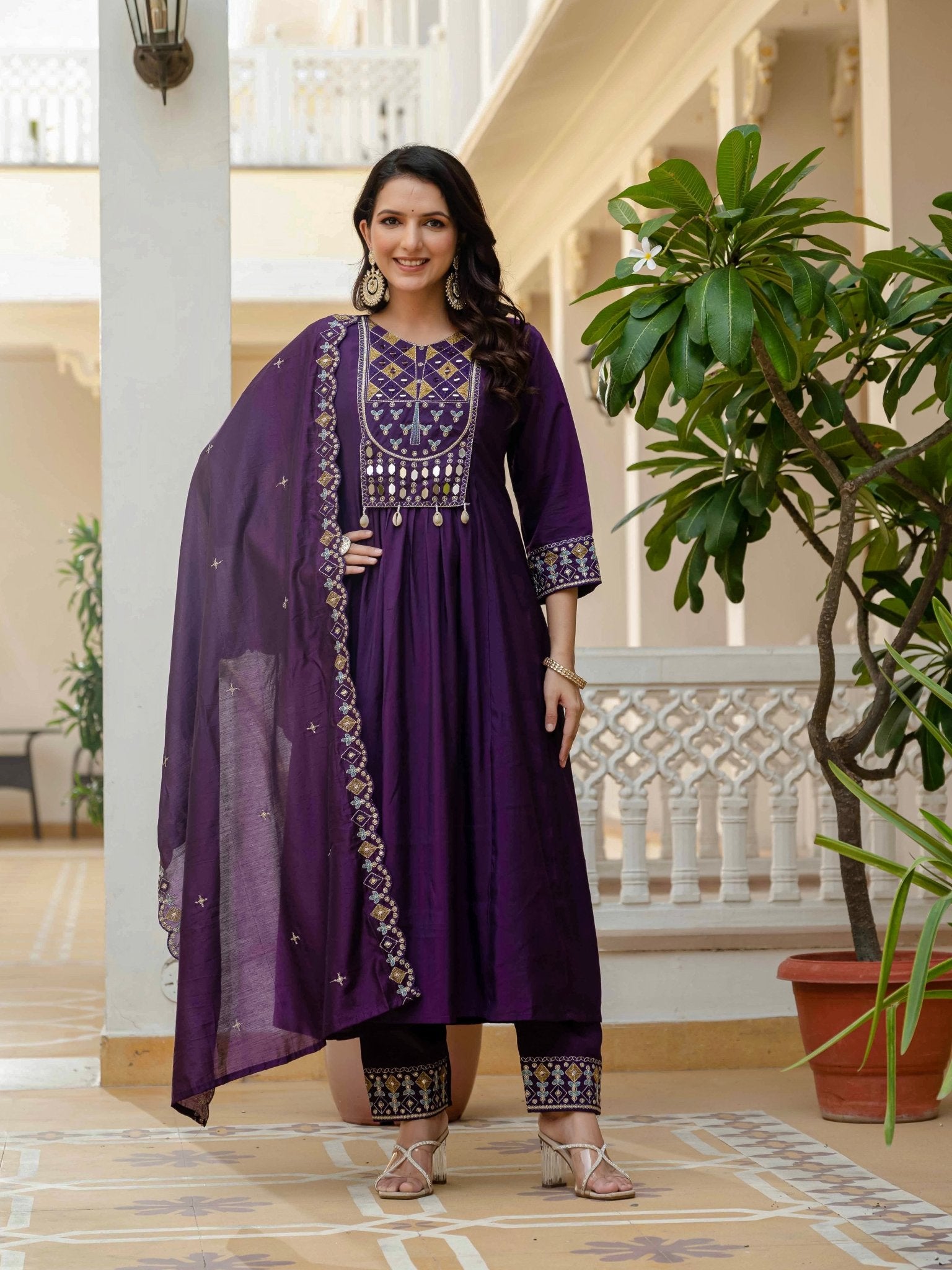 Premium Viscose Roman Silk Anarkali Suit Set for Women - Kalanandi the art of timeless fashion - Anarkali Kurti Set