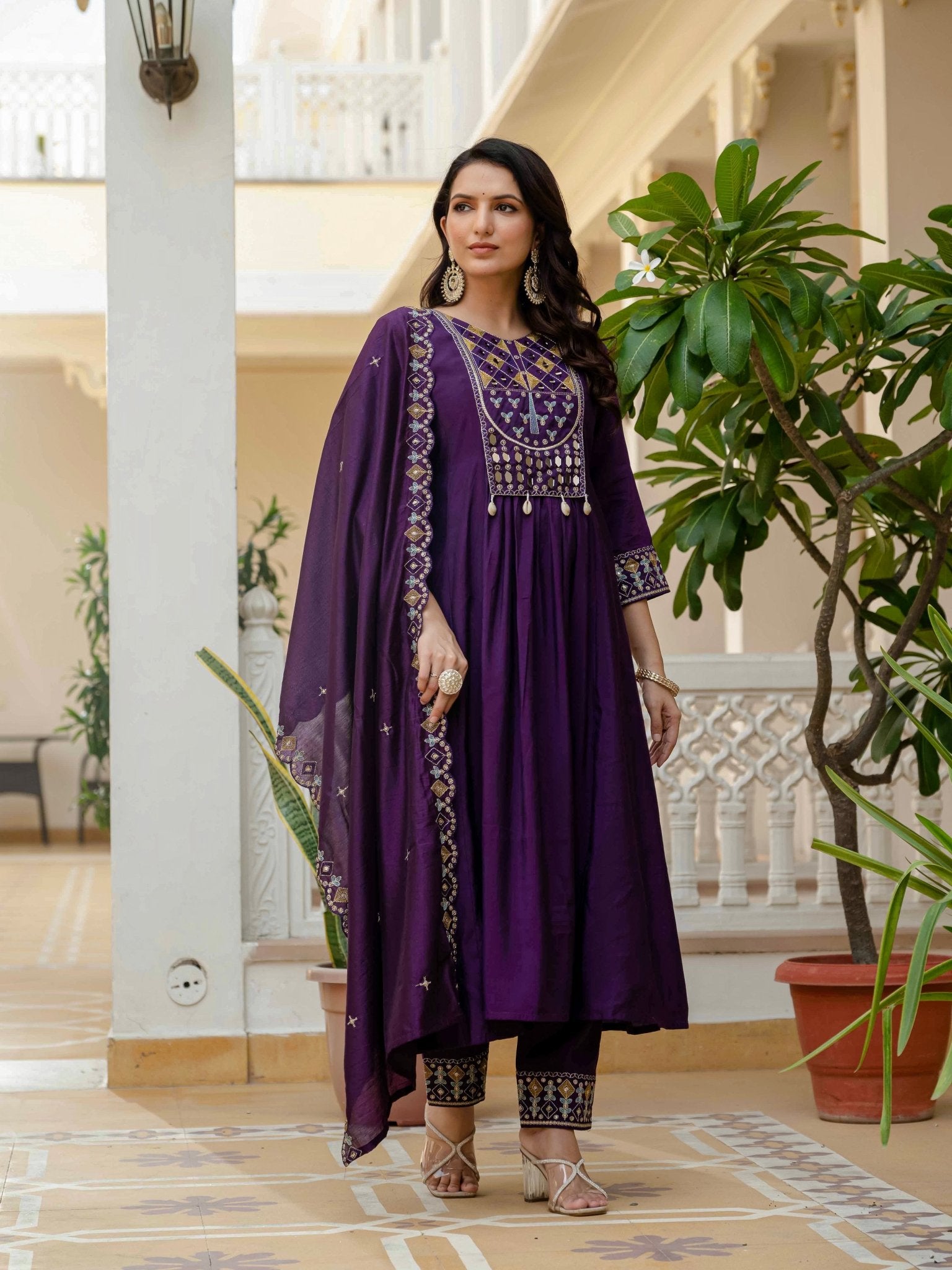 Premium Viscose Roman Silk Anarkali Suit Set for Women - Kalanandi the art of timeless fashion - Anarkali Kurti Set