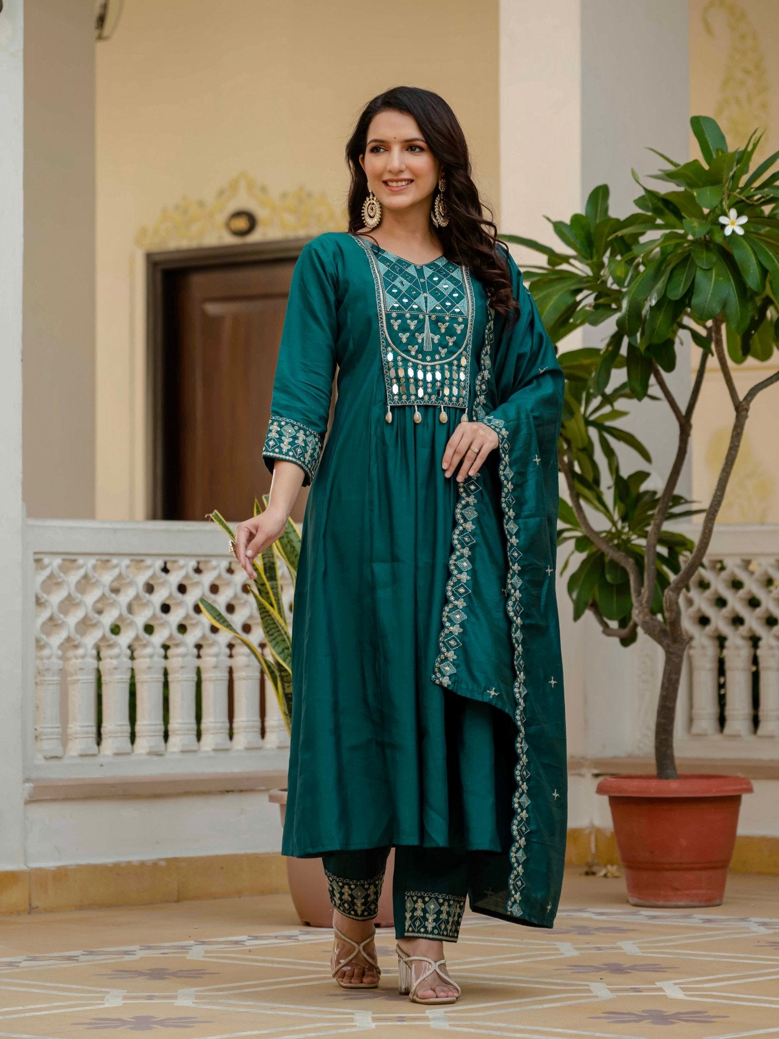 Premium Viscose Roman Silk Anarkali Suit Set for Women - Kalanandi the art of timeless fashion - Anarkali Kurti Set
