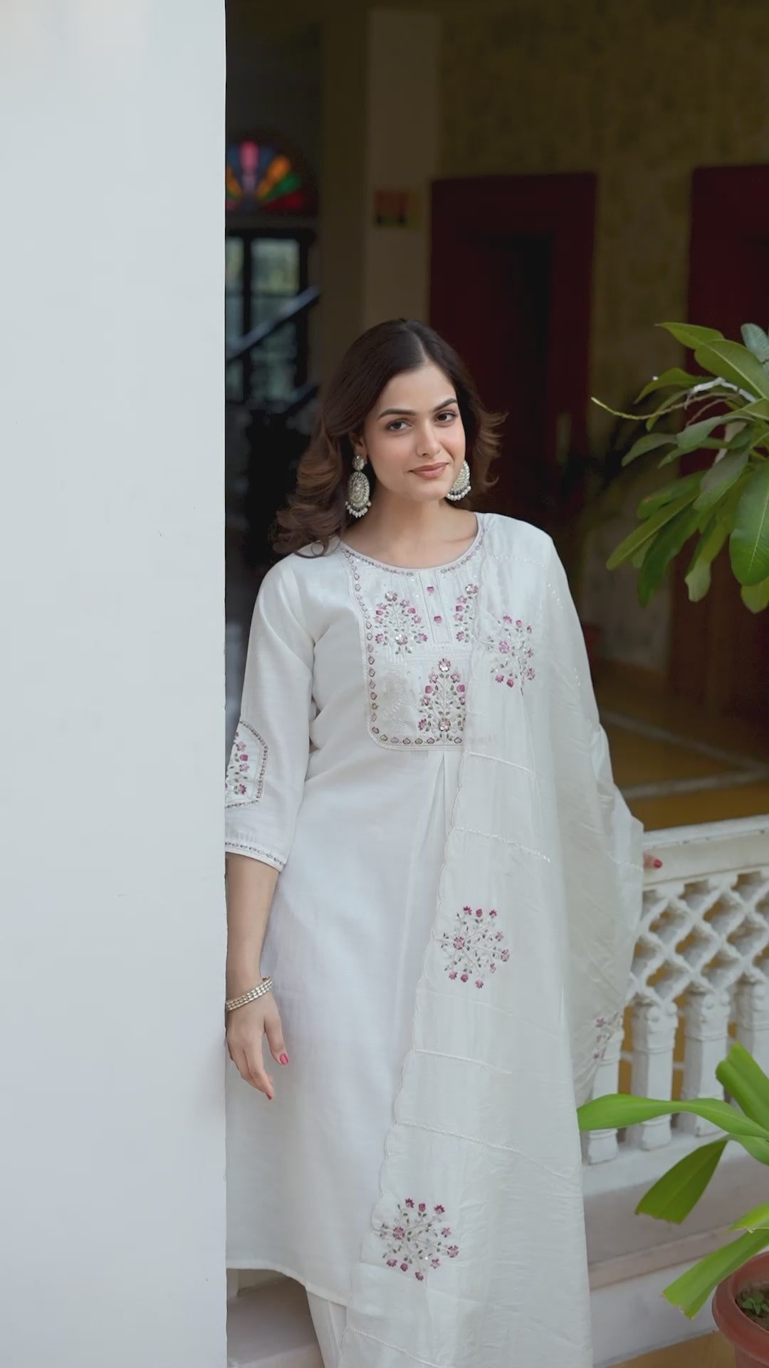 Designer Mango Silk Kurti Set with Heavy Embroidery & Maslin Dupatta