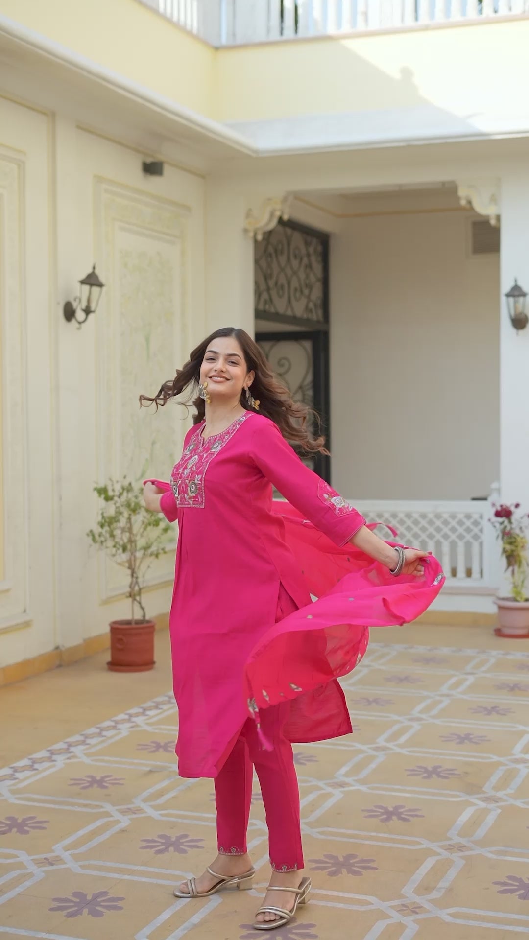Pure Viscose Silk Kurti Pant Dupatta Set