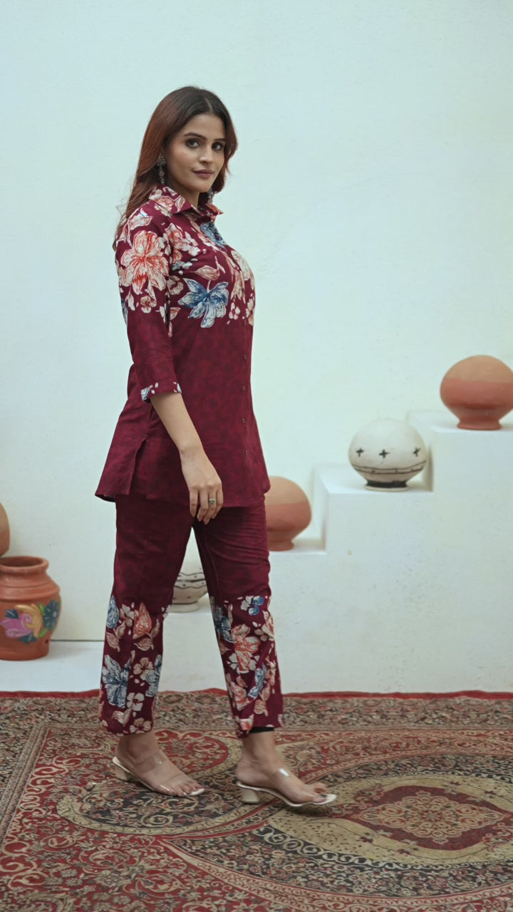 Premium Cotton Printed Co-ord Set for Women | Stylish A-Line Top & Matching Pants