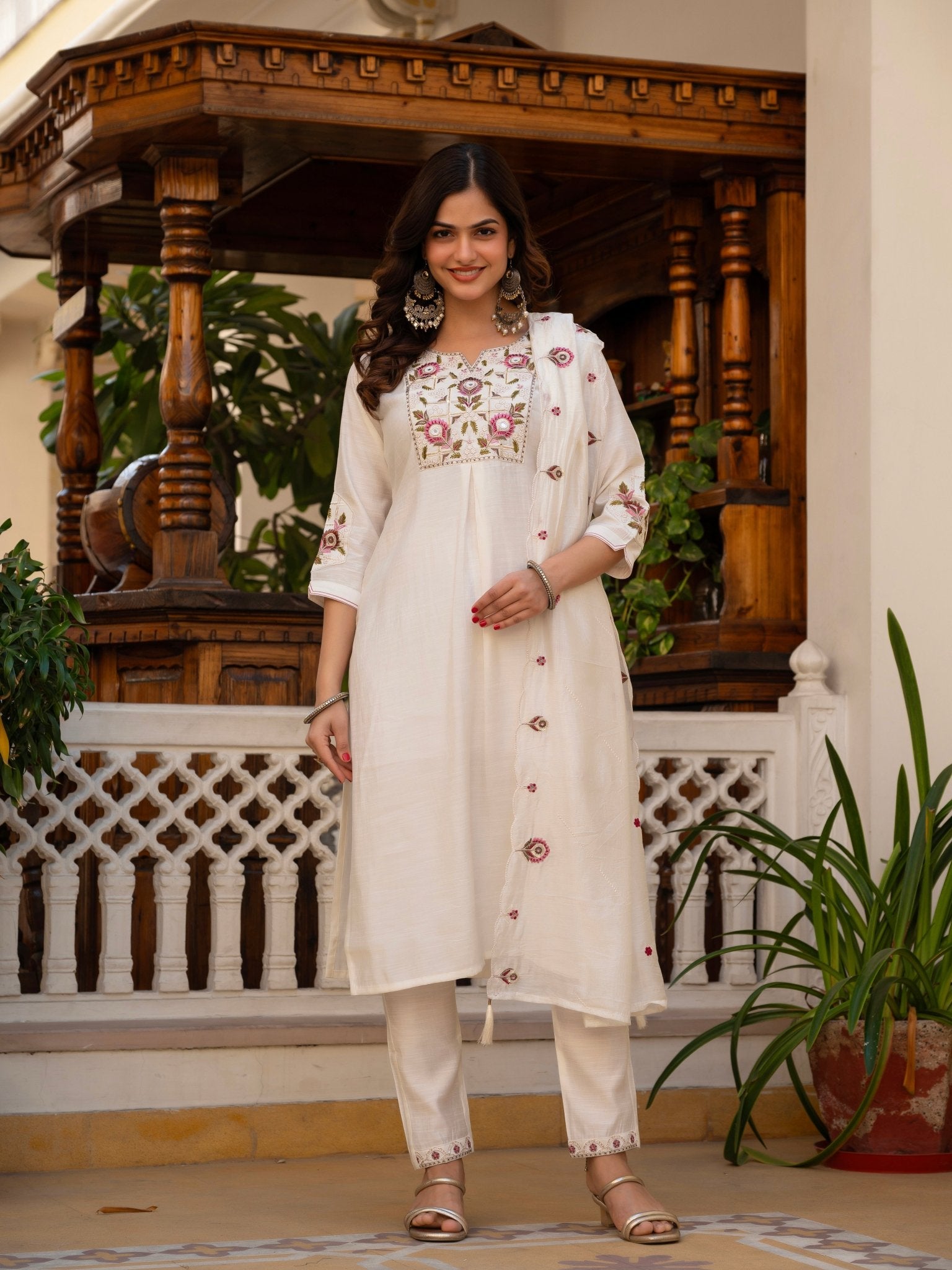 Pure Viscose Silk Kurti Pant Dupatta Set - Kalanandi the art of timeless fashion - Straight Kurti Pant Dupatta Set