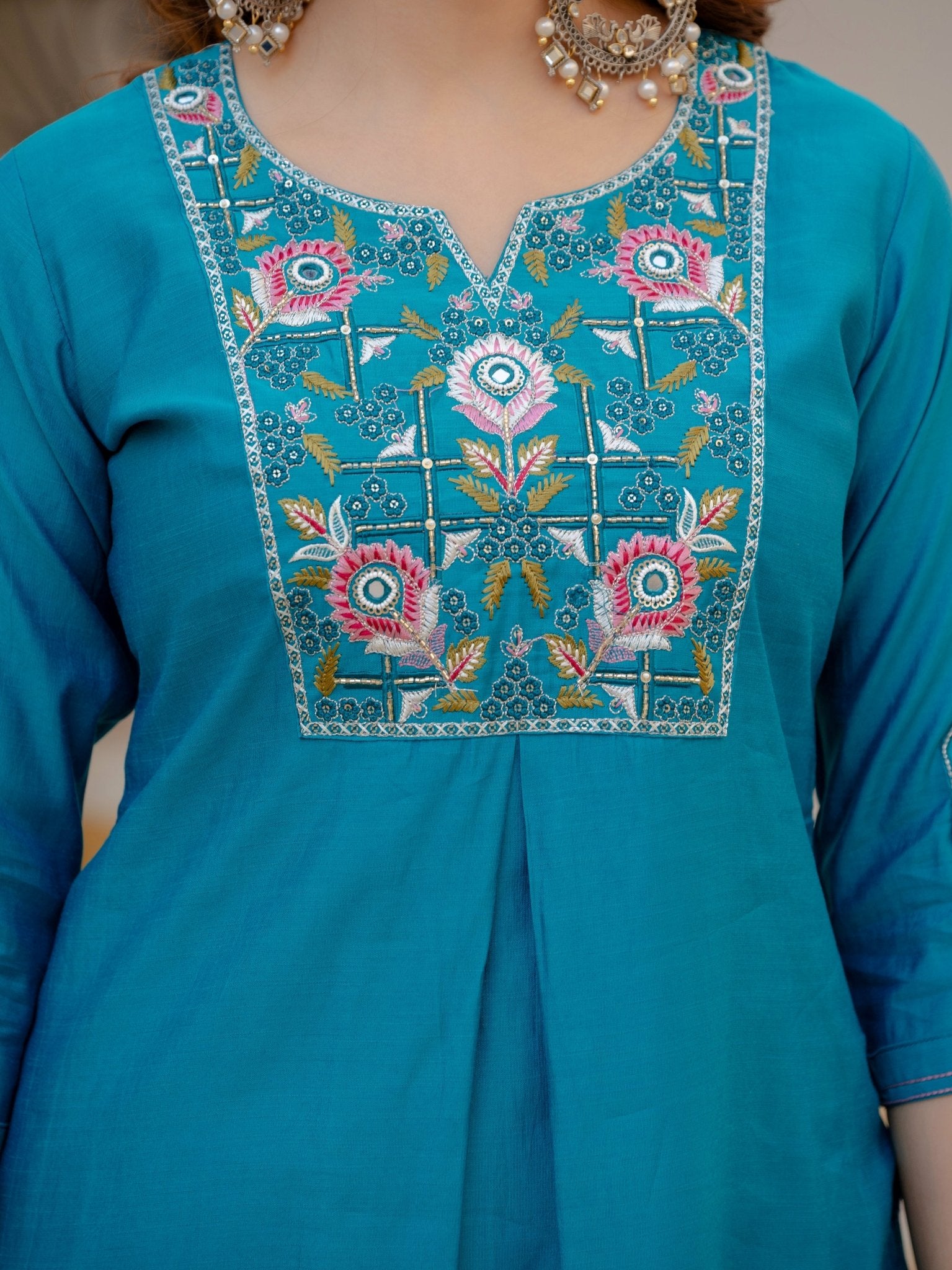 Pure Viscose Silk Kurti Pant Dupatta Set - Kalanandi the art of timeless fashion - Straight Kurti Pant Dupatta Set