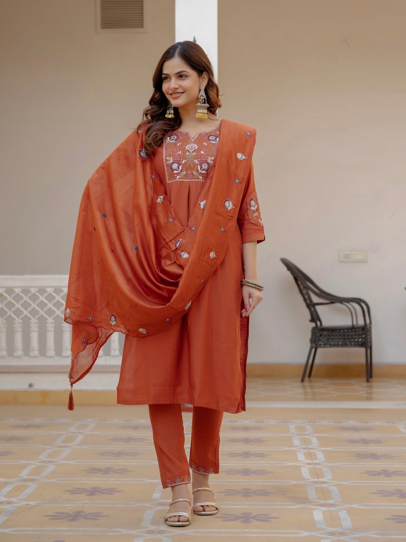 Pure Viscose Silk Kurti Pant Dupatta Set - Kalanandi the art of timeless fashion - Straight Kurti Pant Dupatta Set