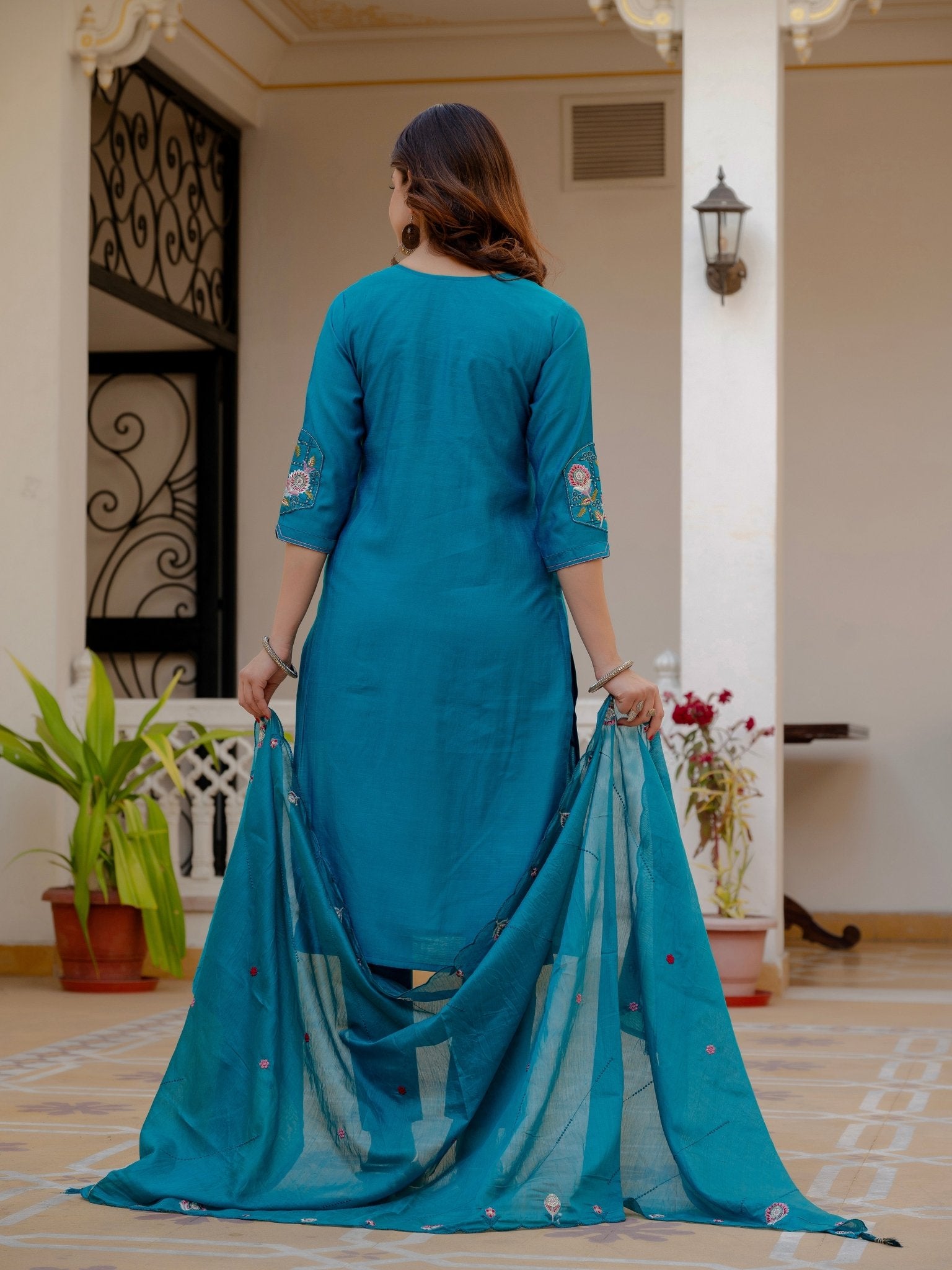 Pure Viscose Silk Kurti Pant Dupatta Set - Kalanandi the art of timeless fashion - Straight Kurti Pant Dupatta Set