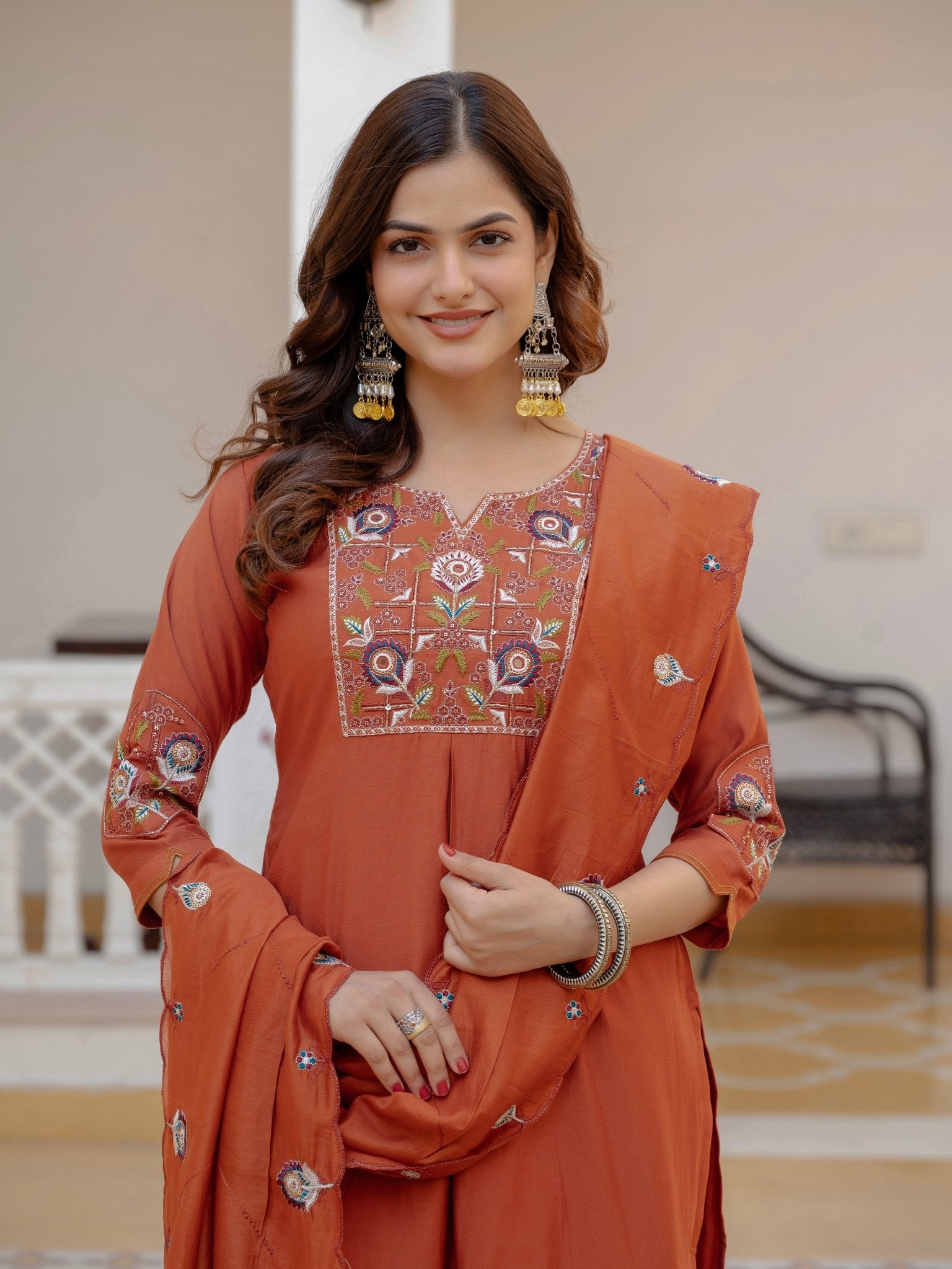 Pure Viscose Silk Kurti Pant Dupatta Set - Kalanandi the art of timeless fashion - Straight Kurti Pant Dupatta Set