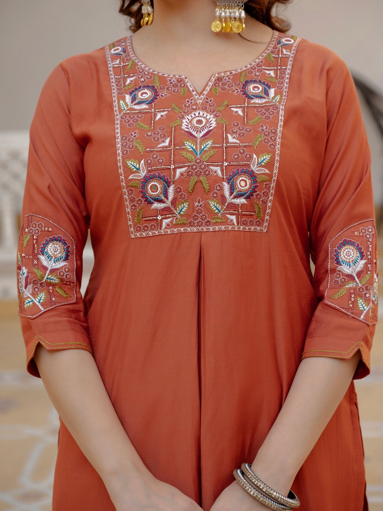 Pure Viscose Silk Kurti Pant Dupatta Set - Kalanandi the art of timeless fashion - Straight Kurti Pant Dupatta Set