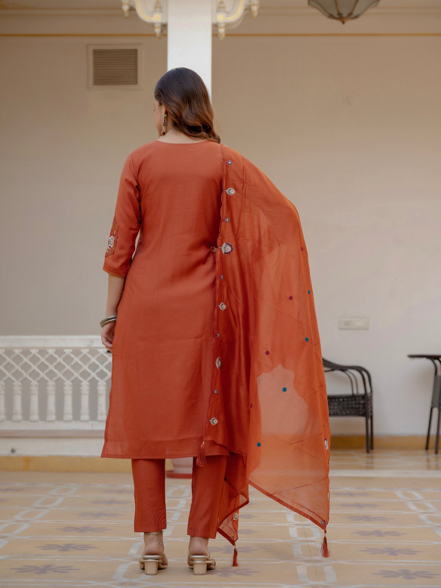 Pure Viscose Silk Kurti Pant Dupatta Set - Kalanandi the art of timeless fashion - Straight Kurti Pant Dupatta Set