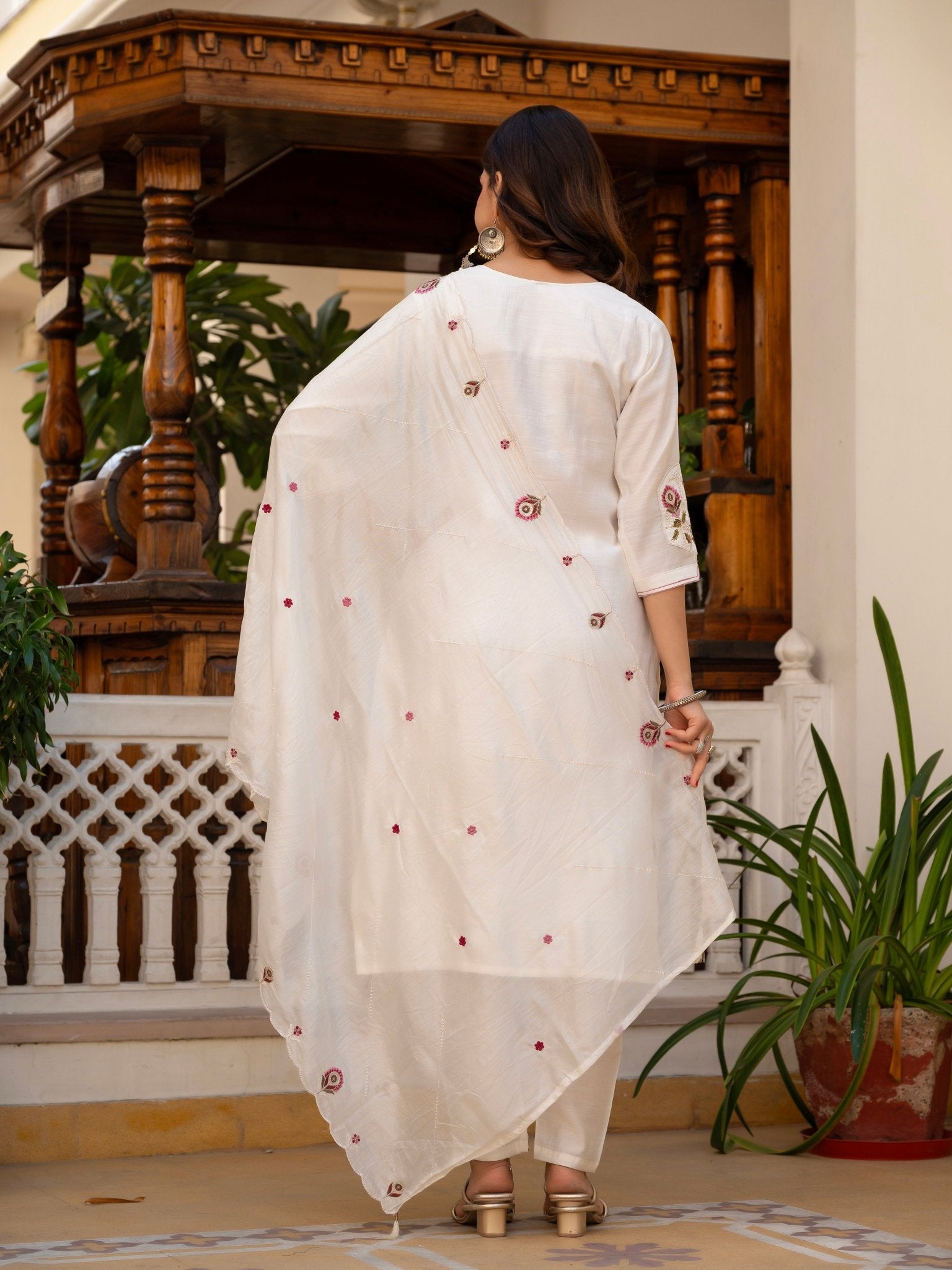 Pure Viscose Silk Kurti Pant Dupatta Set - Kalanandi the art of timeless fashion - Straight Kurti Pant Dupatta Set