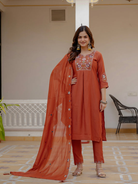 Pure Viscose Silk Kurti Pant Dupatta Set - Kalanandi the art of timeless fashion - Straight Kurti Pant Dupatta Set