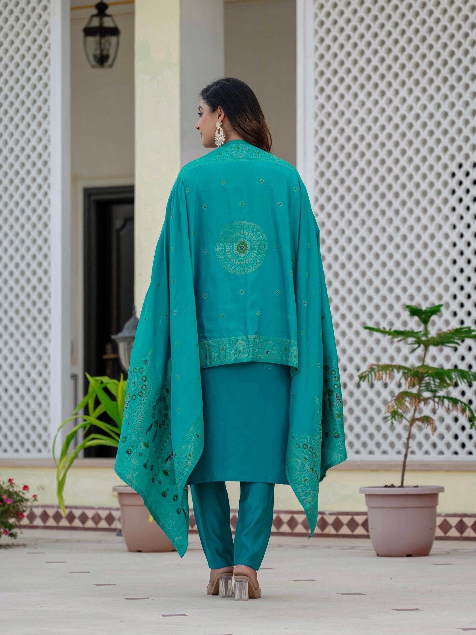 Roman Silk Embroidered Kurti Pant Dupatta Set for Women - Kalanandi the art of timeless fashion - Straight Kurti Pant Dupatta Set
