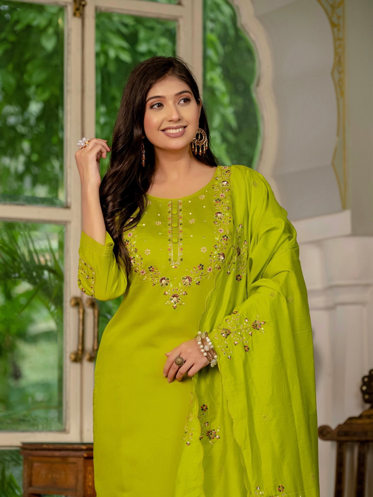 Trendy Embroidered Kurti Suit Set for Women – Perfect Blend of Style & Comfort - Kalanandi the art of timeless fashion - Straight Kurti Pant Dupatta Set