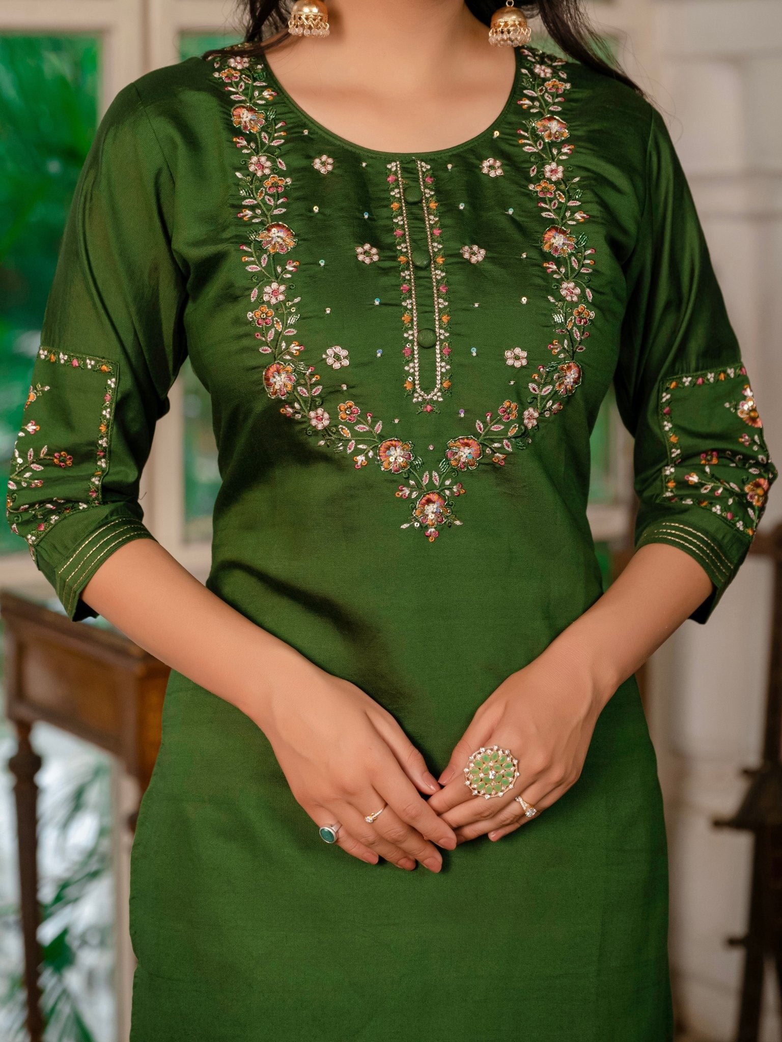 Trendy Embroidered Kurti Suit Set for Women – Perfect Blend of Style & Comfort - Kalanandi the art of timeless fashion - Straight Kurti Pant Dupatta Set
