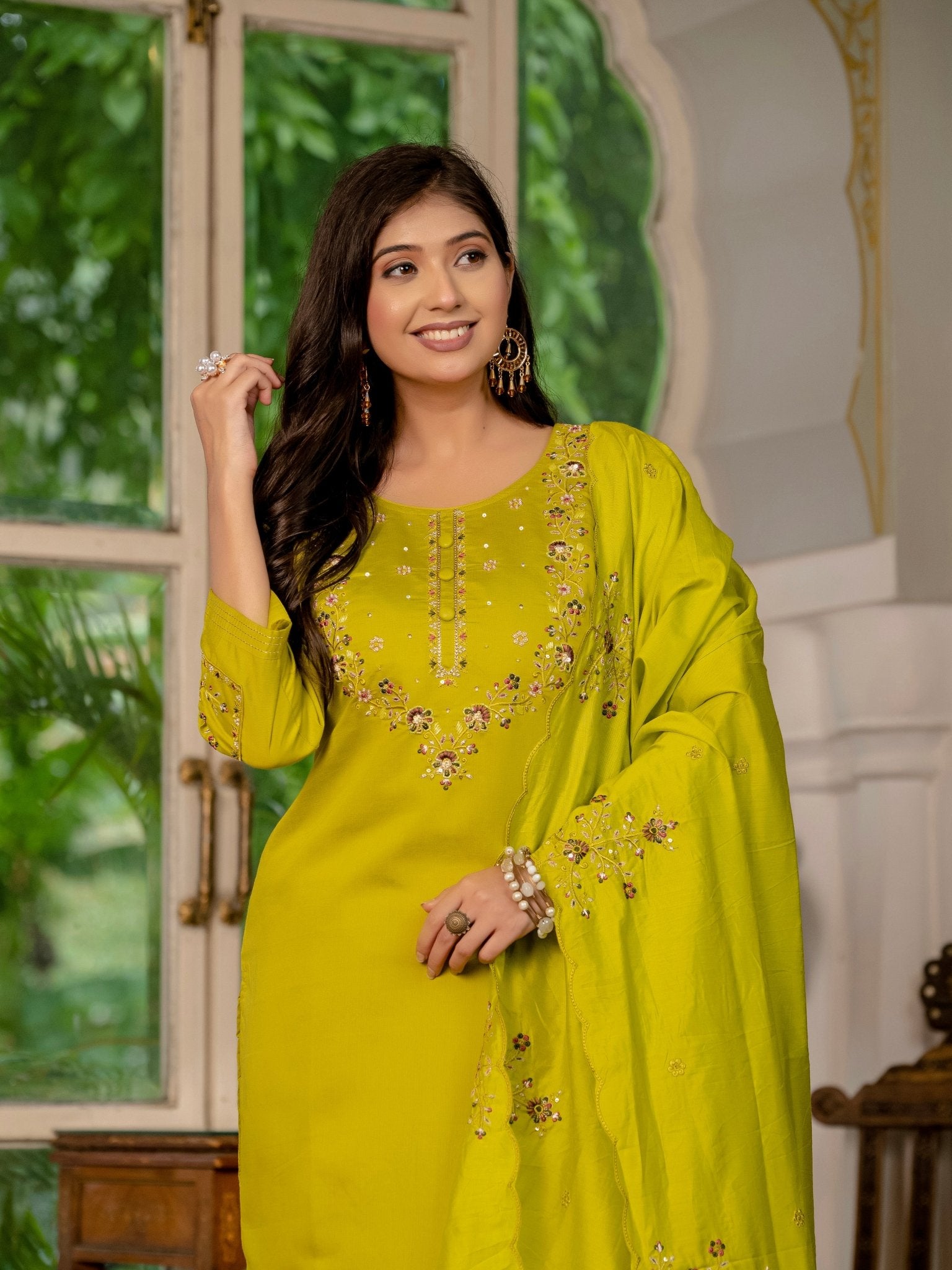 Trendy Embroidered Kurti Suit Set for Women – Perfect Blend of Style & Comfort - Kalanandi the art of timeless fashion - Straight Kurti Pant Dupatta Set