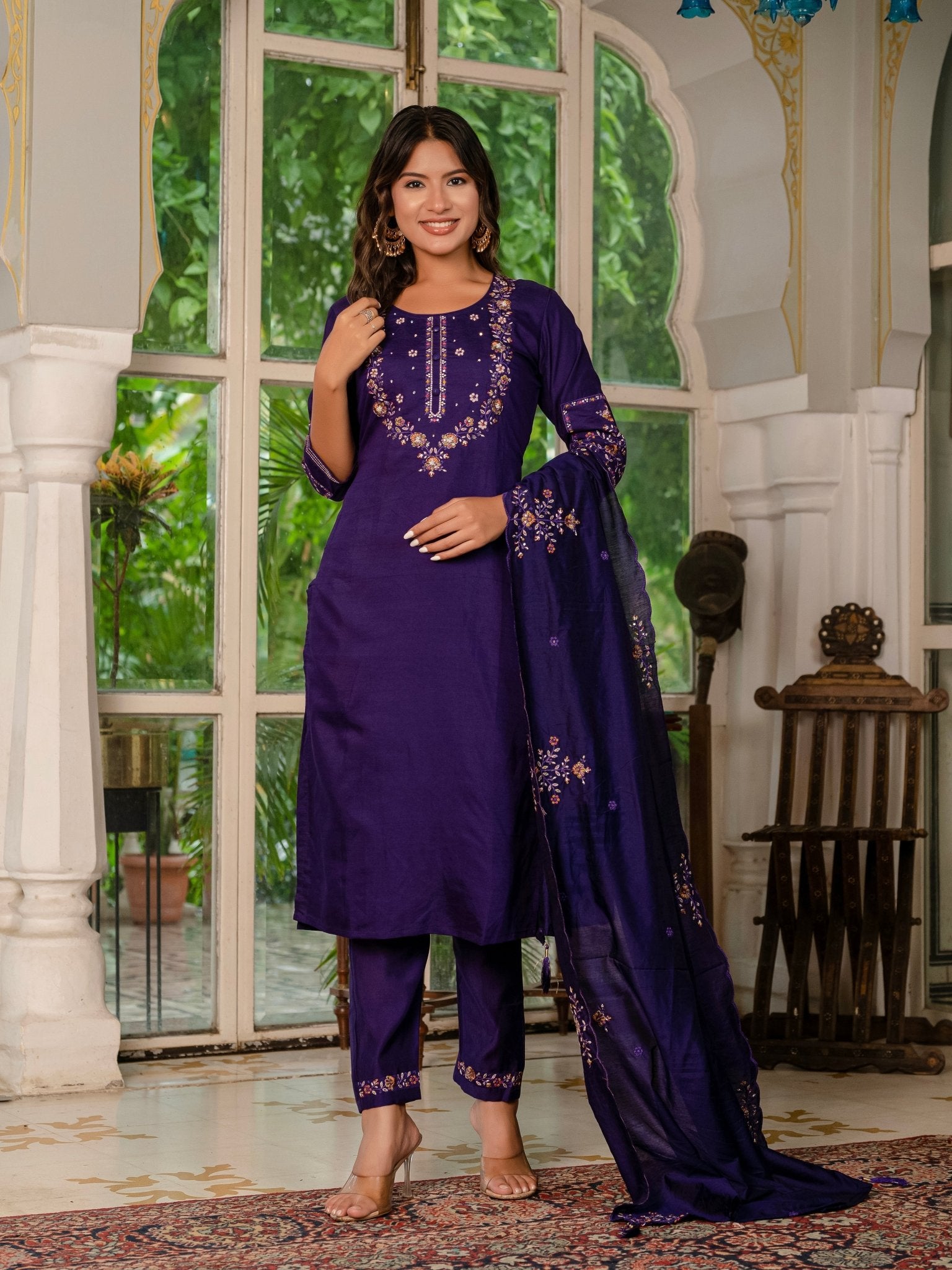 Trendy Embroidered Kurti Suit Set for Women – Perfect Blend of Style & Comfort - Kalanandi the art of timeless fashion - Straight Kurti Pant Dupatta Set