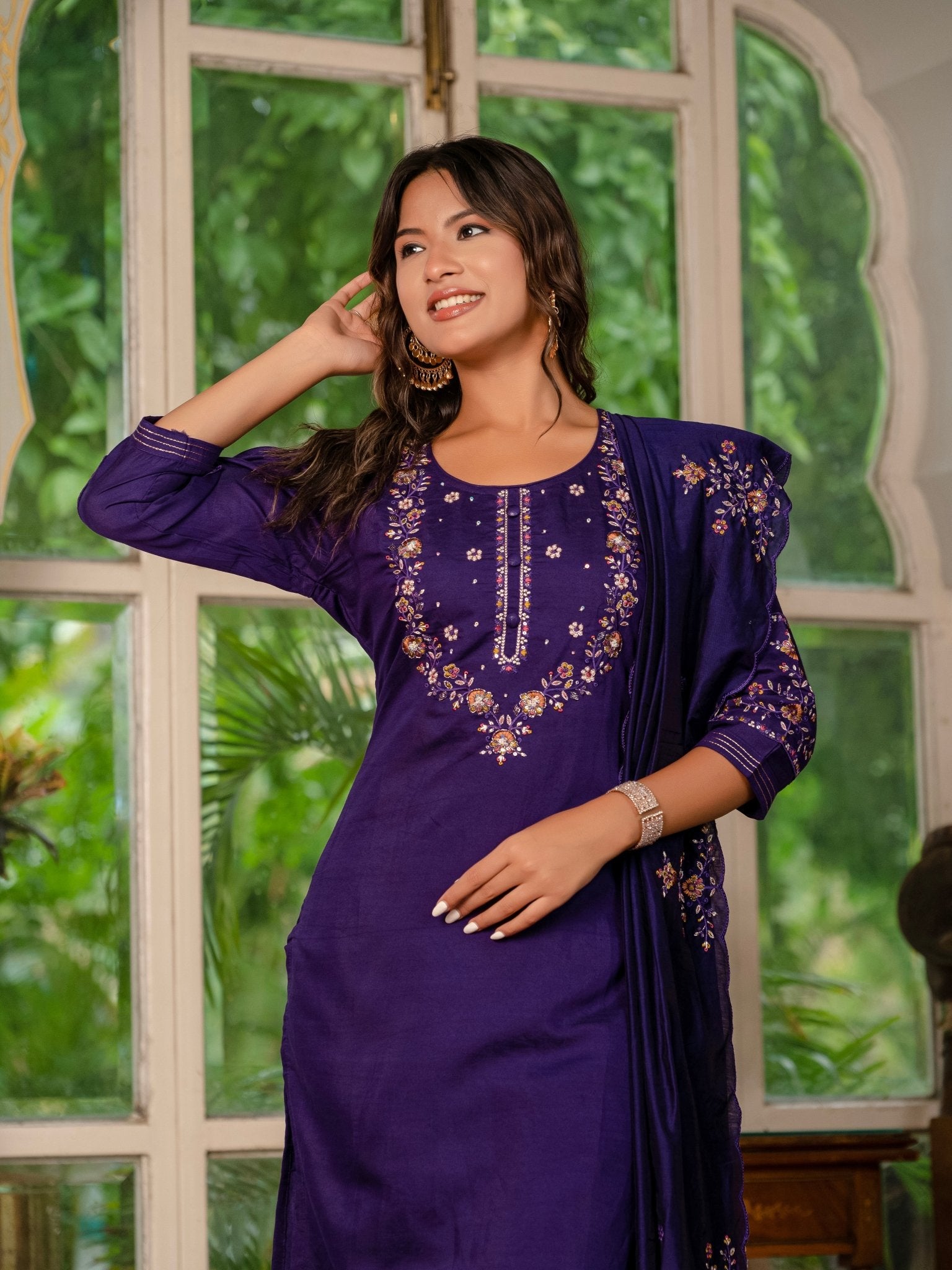 Trendy Embroidered Kurti Suit Set for Women – Perfect Blend of Style & Comfort - Kalanandi the art of timeless fashion - Straight Kurti Pant Dupatta Set
