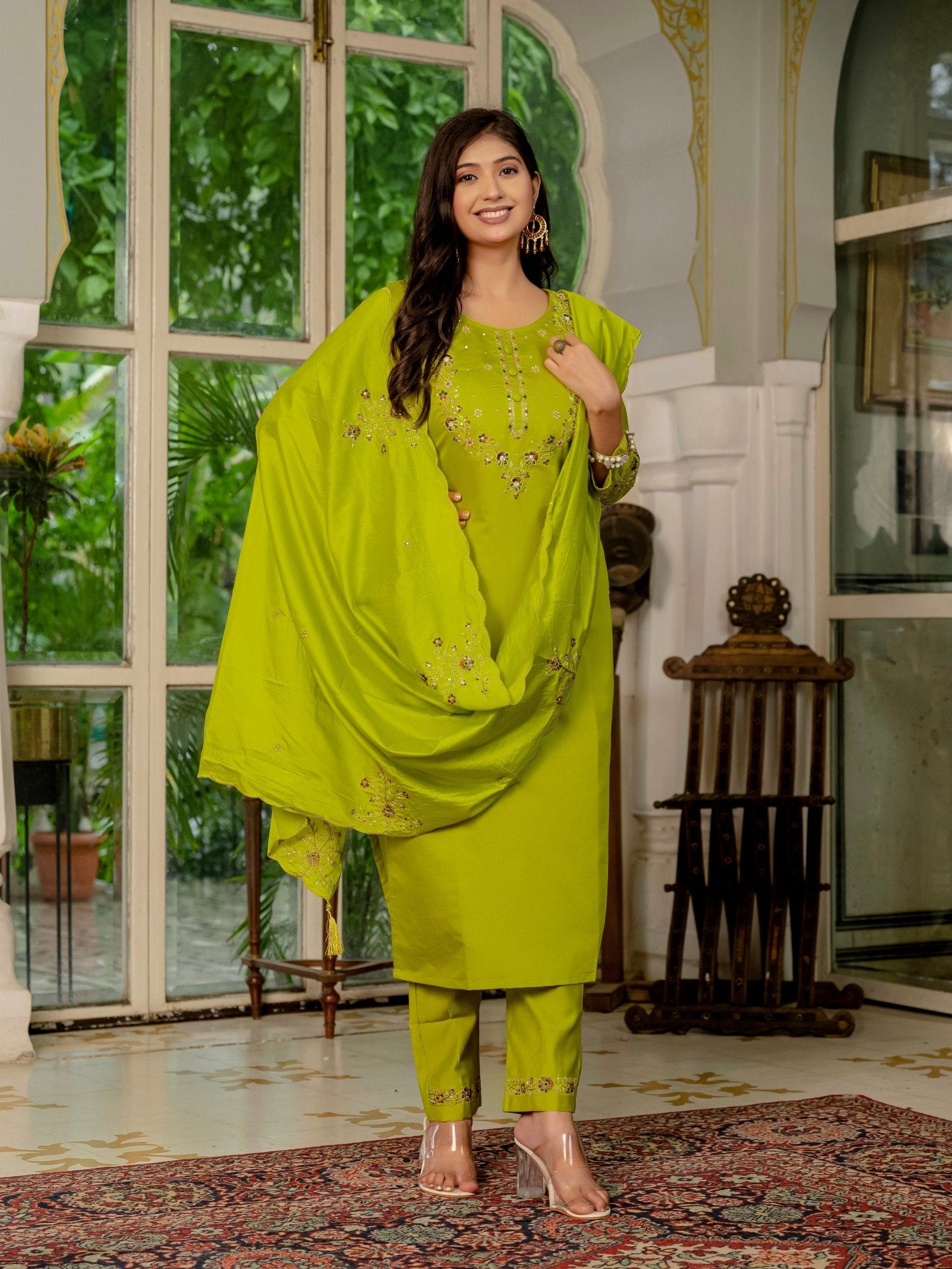 Trendy Embroidered Kurti Suit Set for Women – Perfect Blend of Style & Comfort - Kalanandi the art of timeless fashion - Straight Kurti Pant Dupatta Set