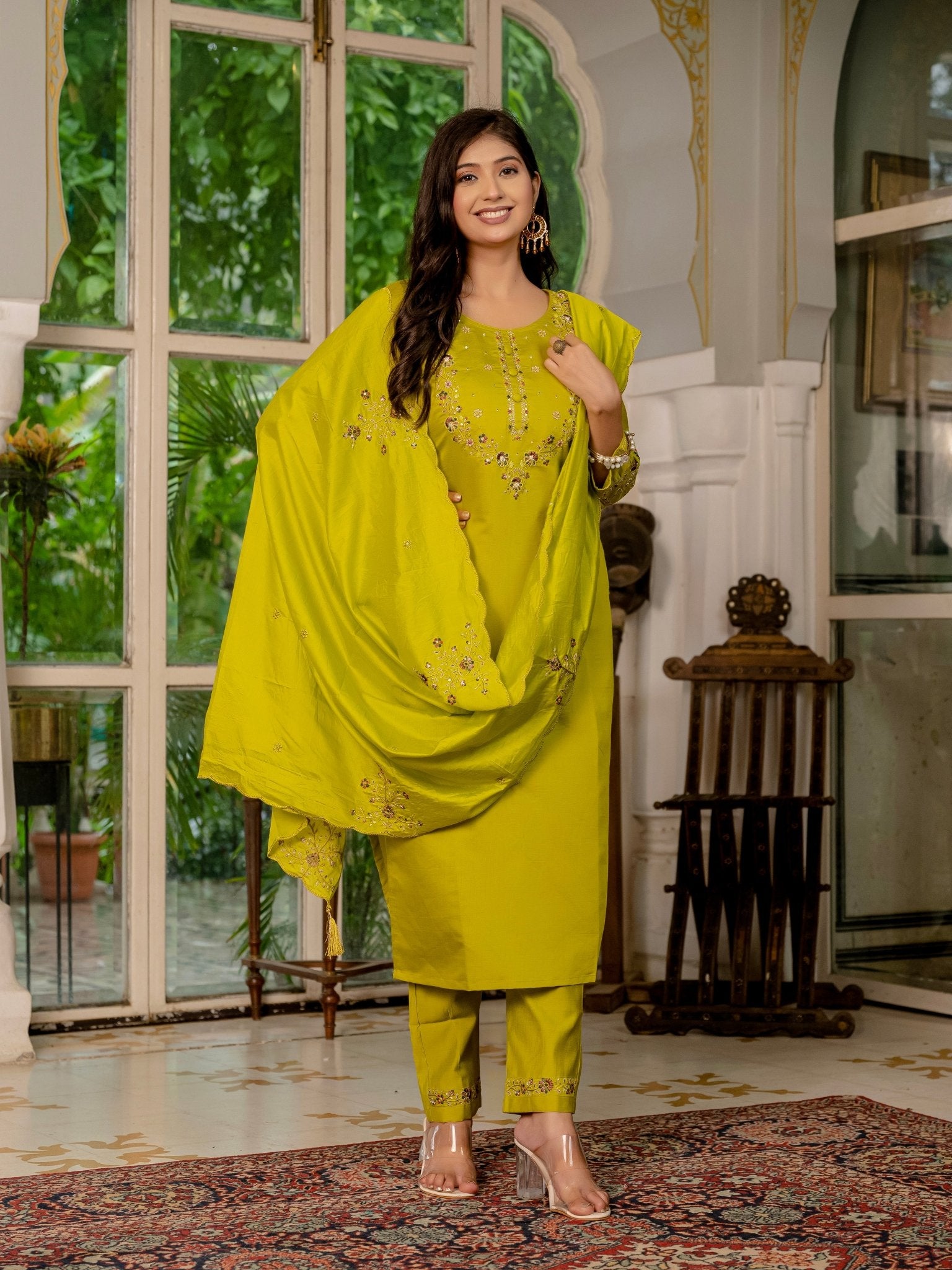 Trendy Embroidered Kurti Suit Set for Women – Perfect Blend of Style & Comfort - Kalanandi the art of timeless fashion - Straight Kurti Pant Dupatta Set